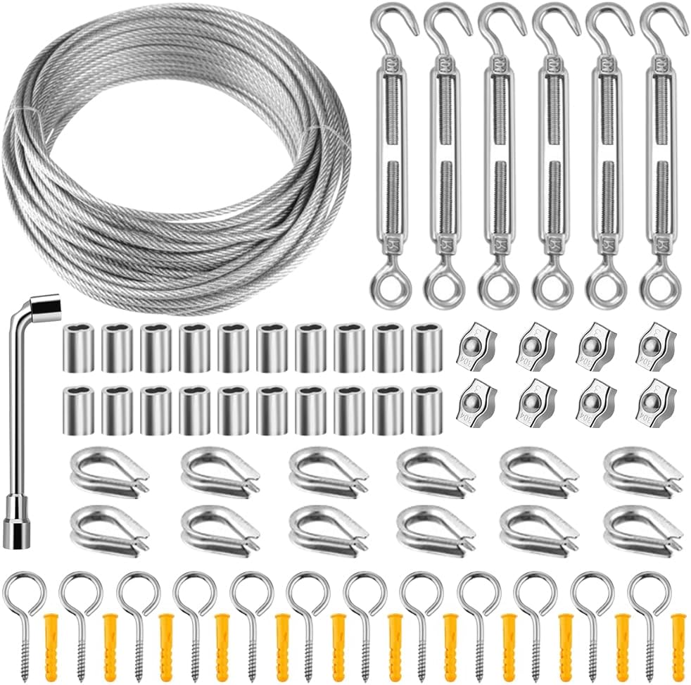 CLIUNT Garden Wire for Climbing Plant, 35M/2mm Durable Stainless Steel Cable Wire Kit, Turnbuckles Wire Tensioner Kit, Vine Eyes for Climbing Plants, Hanging String Lights