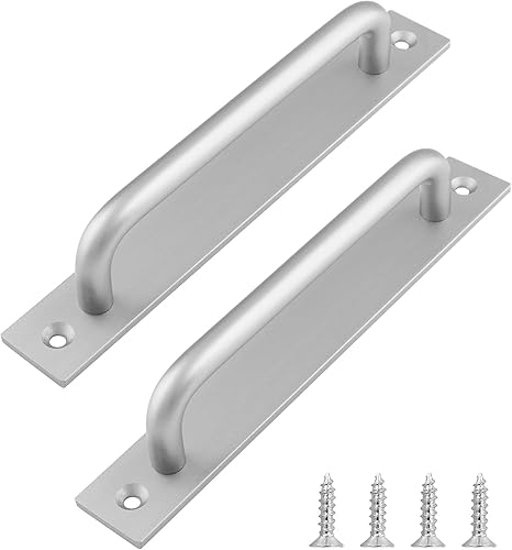 Miniatura 29 de Paquete de 2 manijas de puerta corrediza de granero con placa, manija de puerta de puerta de 7 pulgadas, manija de puerta de aleación de aluminio