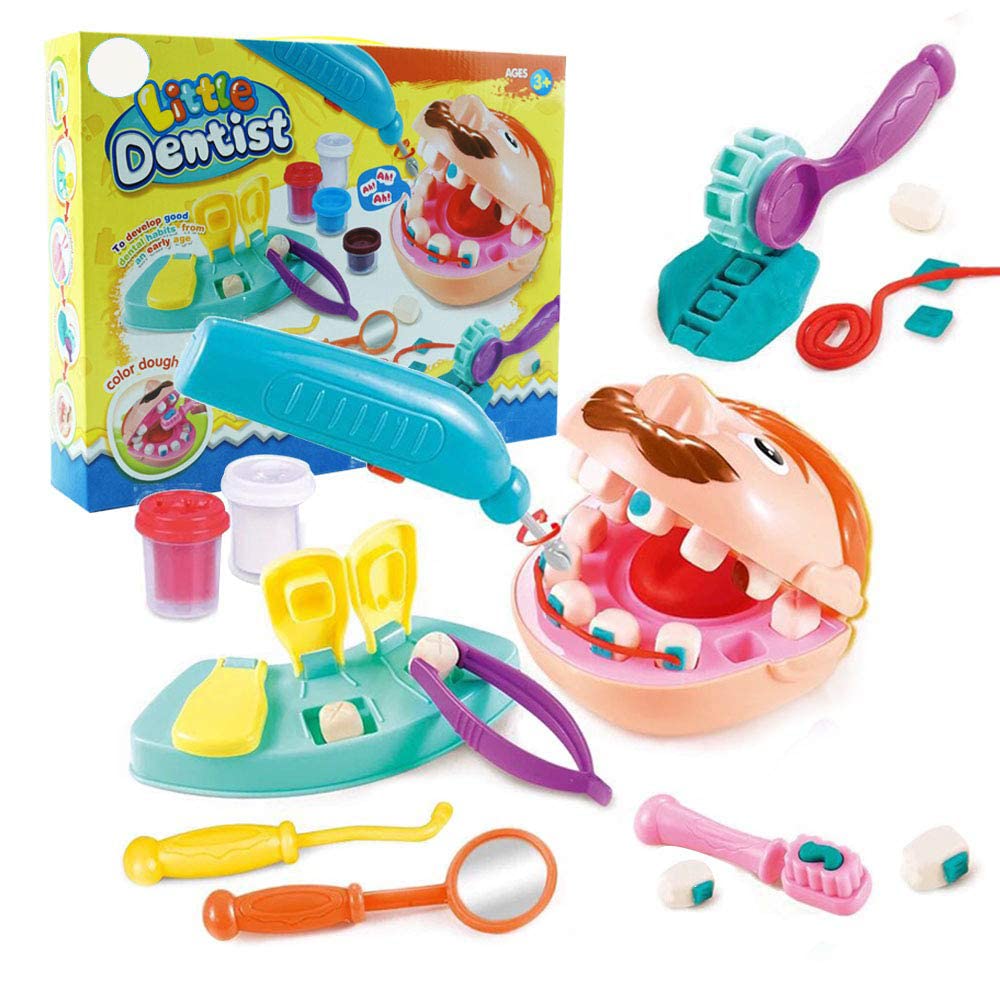 KASTWAVEPlay Dough Dentist Set, Doctor Drill and Fill Playset Retro Playdough Creation with Moulds and Models Kids Gift Set