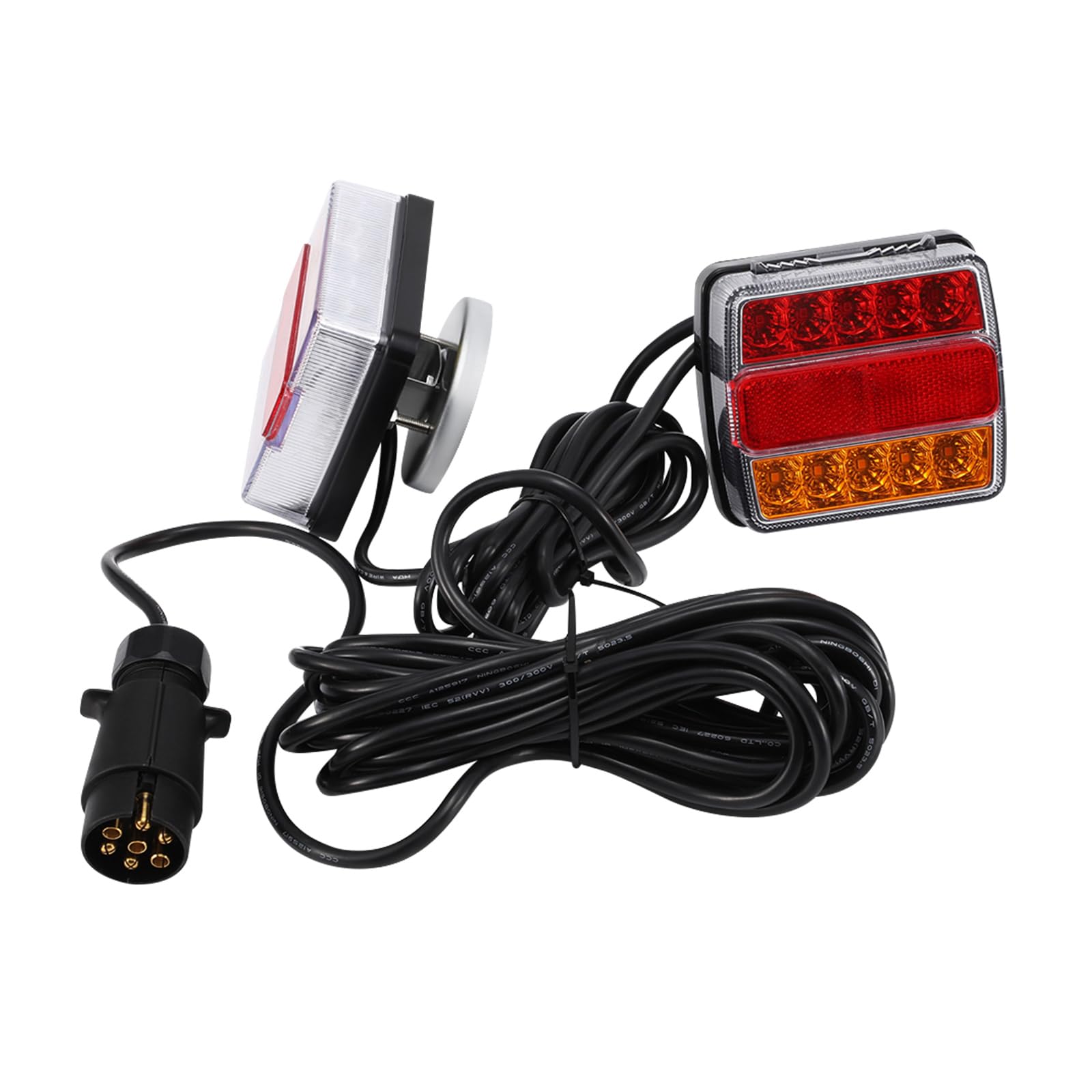 Tylne światła LED, 2 sztuki, przewodowe oświetlenie przyczepy, 12 V, okablowane, z wtyczką 7-biegunową, kabel 7,5 m, magnes tylny, zestaw do przyczep samochodowych