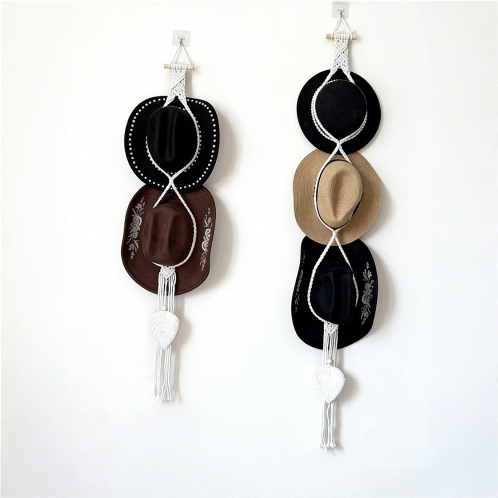 YAOHY Macrame Hat Hangers Hat Rack for Wall Cowboy Hat Organizer Hanging Display, for Wide Brim Hats Bowler Fedora Hats