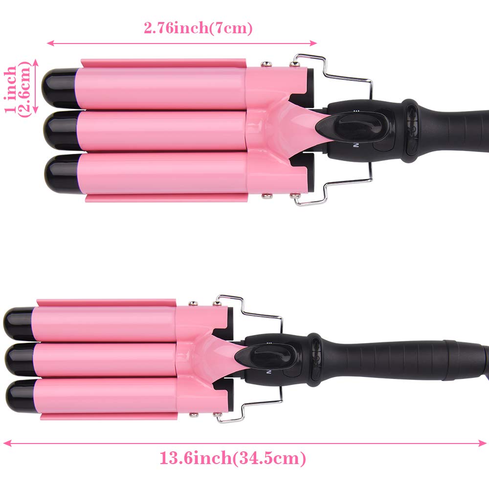 [Update Version] 3 Barrel Curling Iron 1 inch Hair Crimper with LCD Display Hair Wand Waver Iron Fast Heating Ceramic Curling Wand with Heat Resistant Glove & Travel Bag