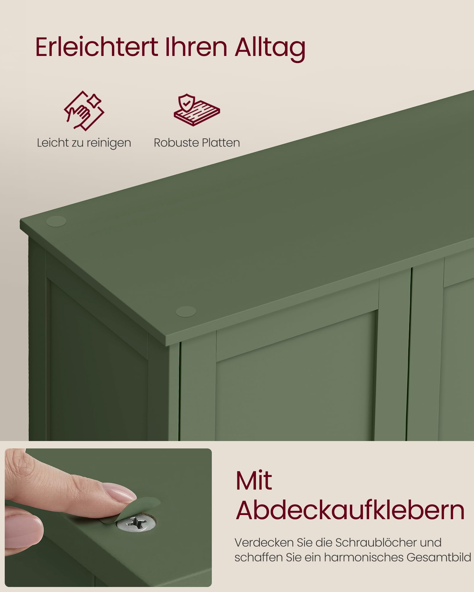 VASAGLE Badezimmerschrank, Badschrank im Shaker-Stil, mit 2 verstellbaren Ablagen, 4 Türen, Schrank für Badezimmer, Hochschrank, für Küche, waldgrün BBC553CH01