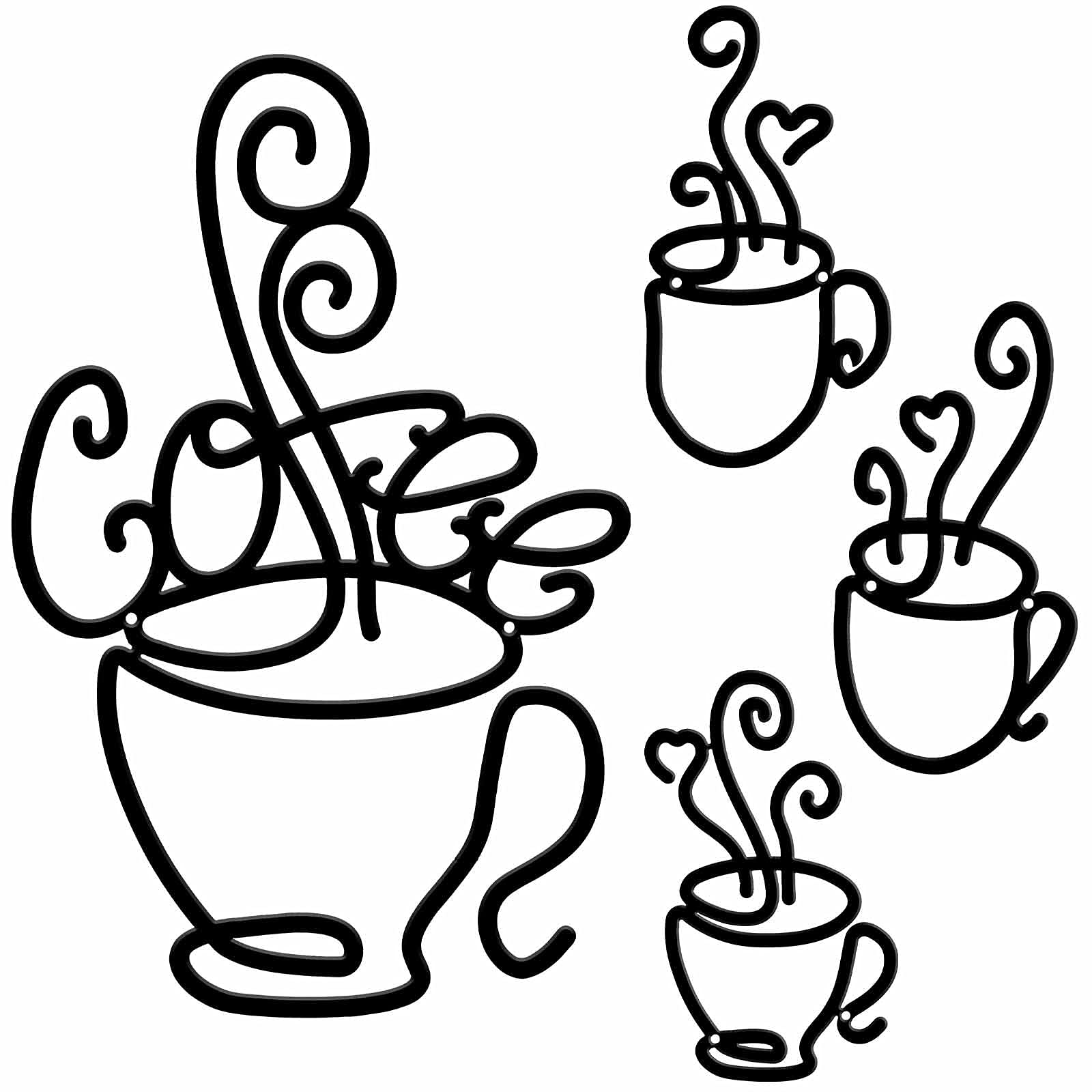 Hotop 4 Pieces Metal Coffee Cup Wall Arts Wire Coffee Cup Wall Decors Coffee Cup Wall Silhouette Signs Black Metal Coffee Wall Signs for Coffee Shop Coffee Bar Kitchen Restaurant Wall Decorations