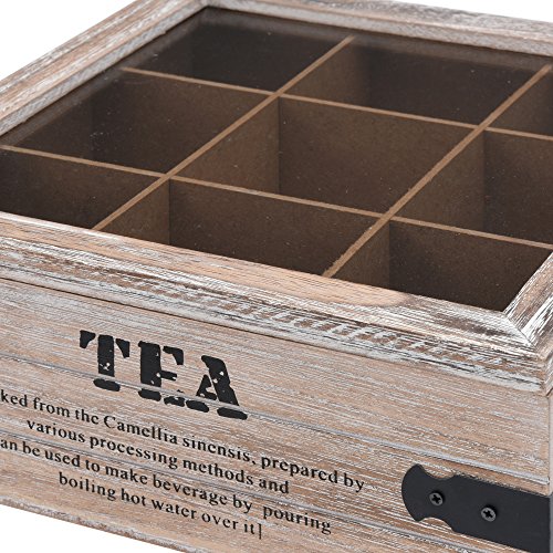 ToCi – Caja de té grandes, 24 x 24 x 8,5 cm (l x an x al), con 9 compartimentos para bolsas de té, caja de madera con tapa, diseño retro - Imagen 8