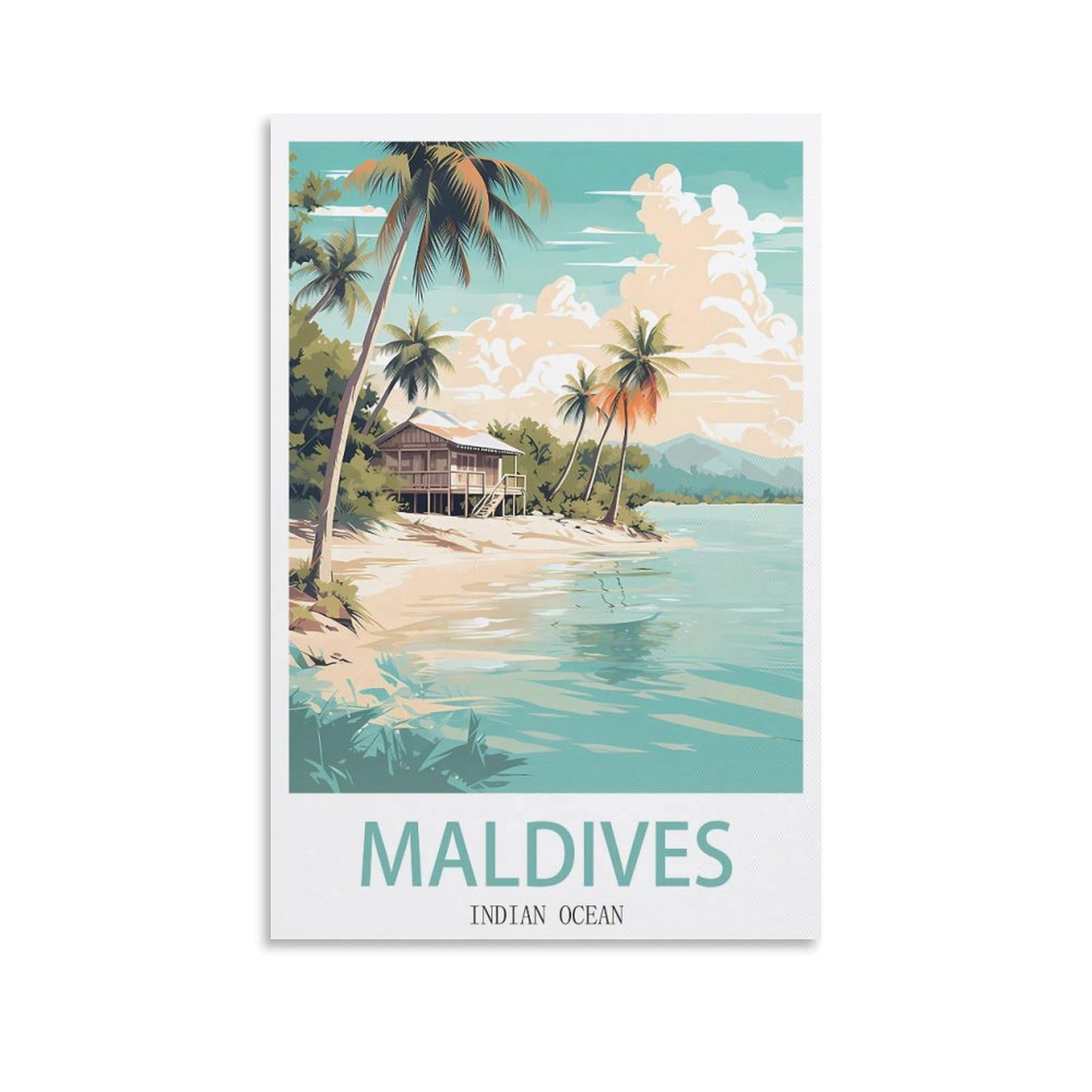 HeyBox Maldives Indian Ocean Vintage Travel Posters 12x18inch(30x45cm) Canvas Prints Wall Art Paintings for Home Office Living Room Decor