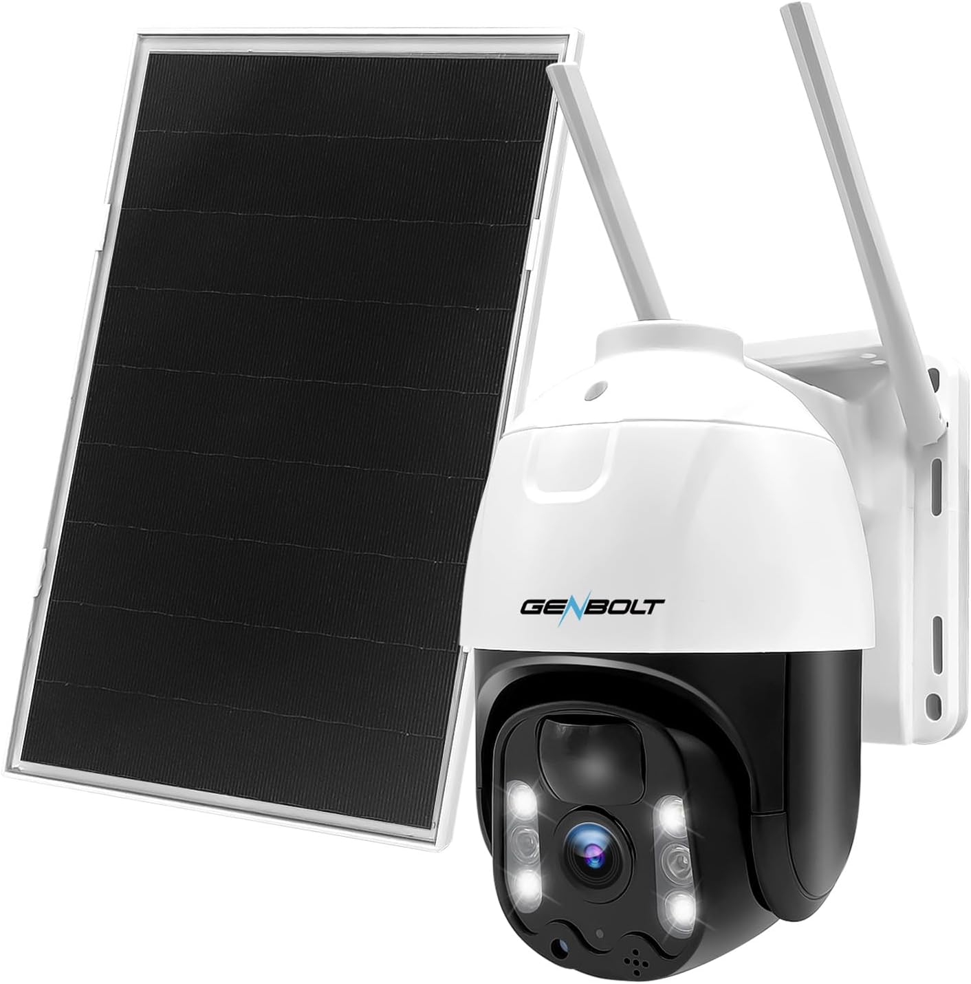 GENBOLT 4G LTE Solar Security Camera Outdoor Wireless, 2K 8W 15600mAh Battery Operated Surveillance Camera No WiFi, Floodlight PTZ IP Camera System with SIM Card, PIR Siren Alarm Humanoid Detection