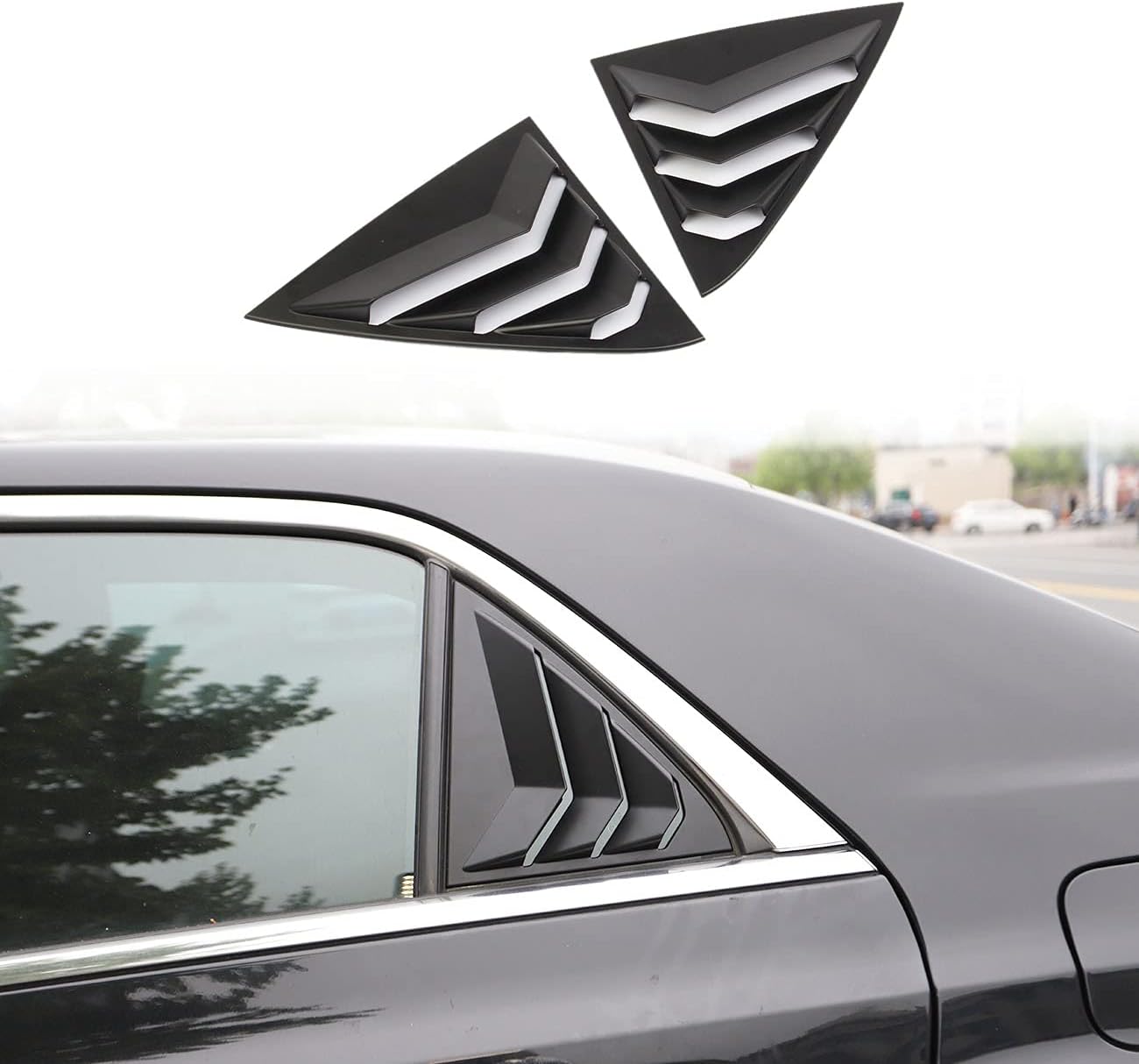 Crosselec Side Window Sunshade Louvers Scoop Shades Cover Blinds ABS for Chrysler 300 2015-2023(Matte Black)