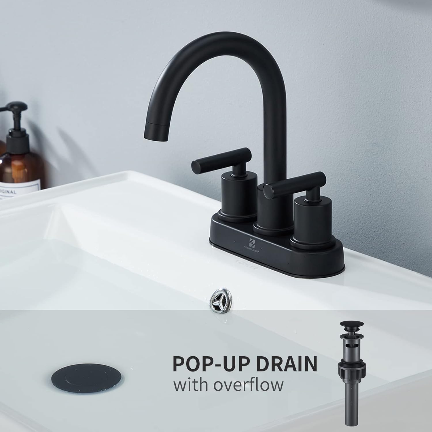 Authentic Crazy Deals HOMELODY Bathroom Faucet Matte Black 2 Handles Bathroom Faucet 4-Inch Centerset Bathroom Faucet 2 or 3 Holes, 360°Swivel Spout Lavatory Faucet with Pop-up Drain Assembly