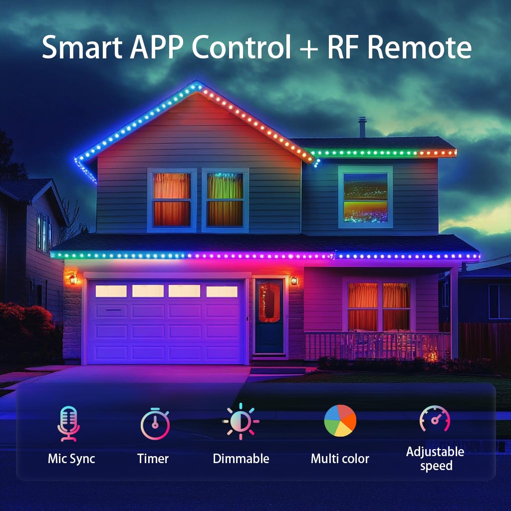 Dauerleuchten für Zuhause, Smart Christmas mit 72 Szenenmodi, Traufe wasserdicht IP68 alle Weihnachtsdekorationen, funktioniert Alexa und Google Assistant (15 Fuß)