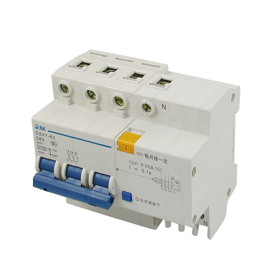 IEUMJNAT 4500A Breaking Capacity DIN Rail 3P+N -Professional - Leakage Circuit Breaker AC 400V 63A