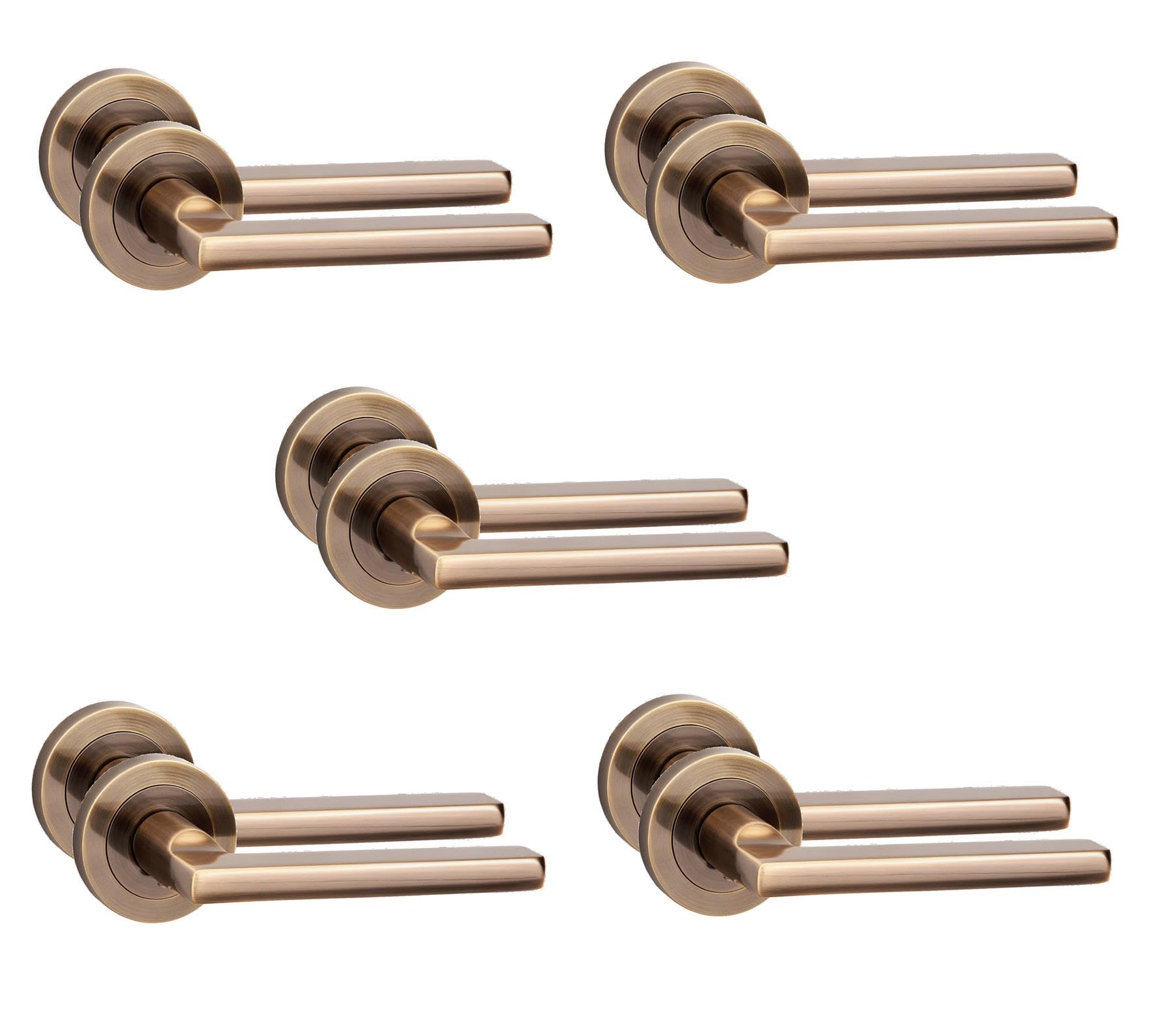 Golden Grace 5 Pair Leon Design Door Handles Antique Brass Finish