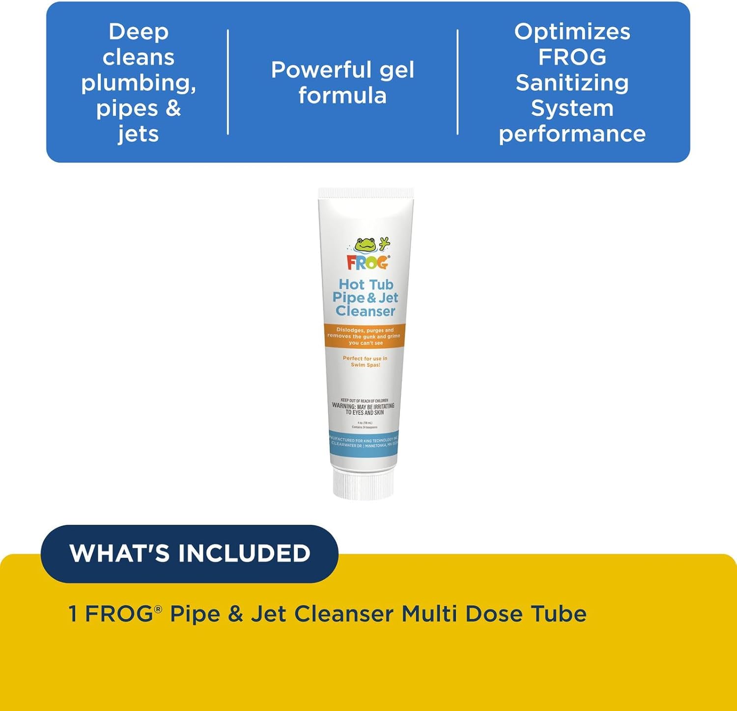 FROG Pipe & Jet Cleanser for Hot Tubs and Swim Spas - Multi-Dose, Deep-Clean Purge Cleaner Tube for Clear Water - 1 Pack