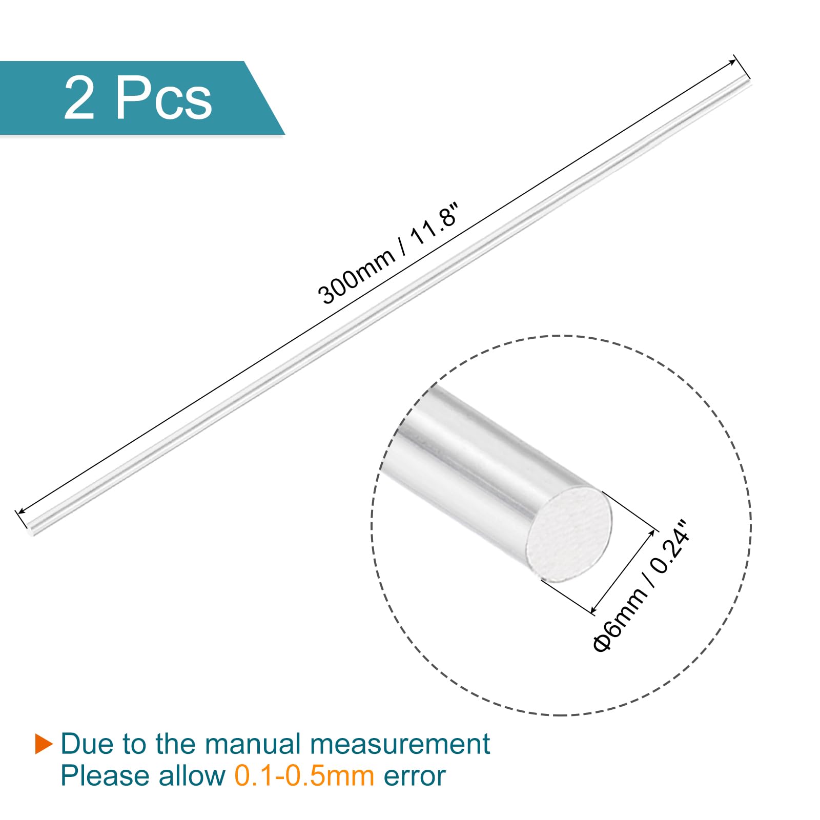 QUARKZMAN Barre Ronde En Aluminium Plein 6mm De Diamètre 300mm De Longueur Barre Pour Tournage Pour Bricolage Lot De 2