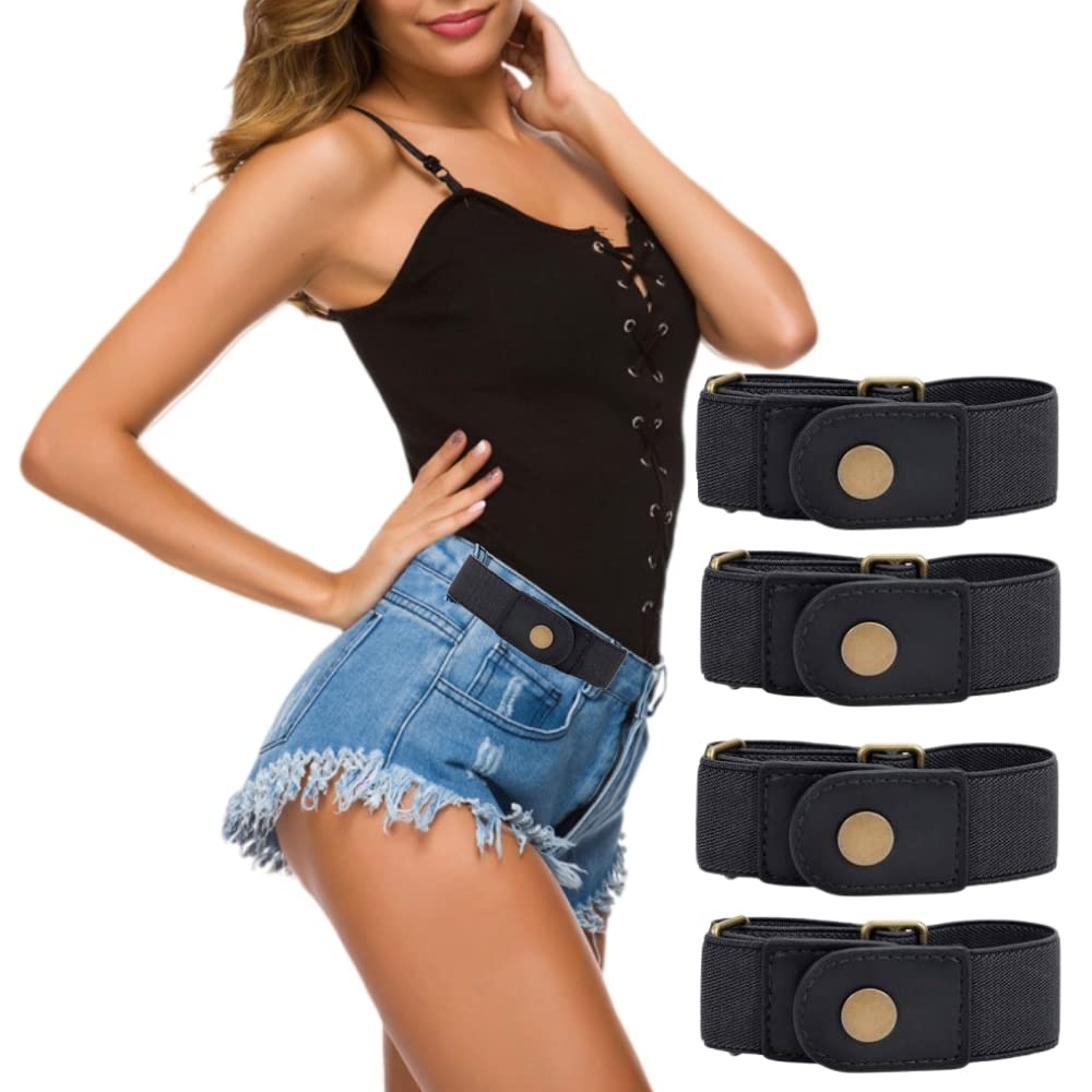 2 Pairs No Buckle Invisible Elastic Stretch Belt for Men/Women, Jeans Loops Belt Adjustable Waist Belt for Pants (BLACK+BLACK)