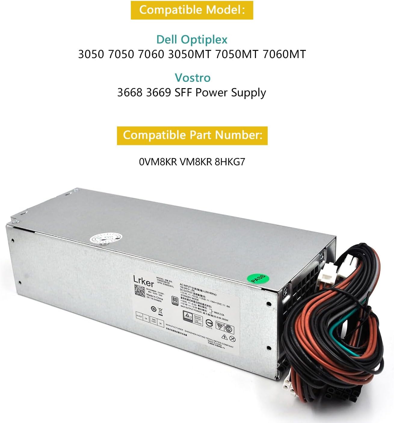 L360EGM-00 360W Power Supply Compatible with Dell Optiplex 3050 7050 7060 3050MT 7050MT 7060MT Vostro 3668 3669 SFF VM8KR 8HKG7 0VM8KR D360E001L H360EGM-00