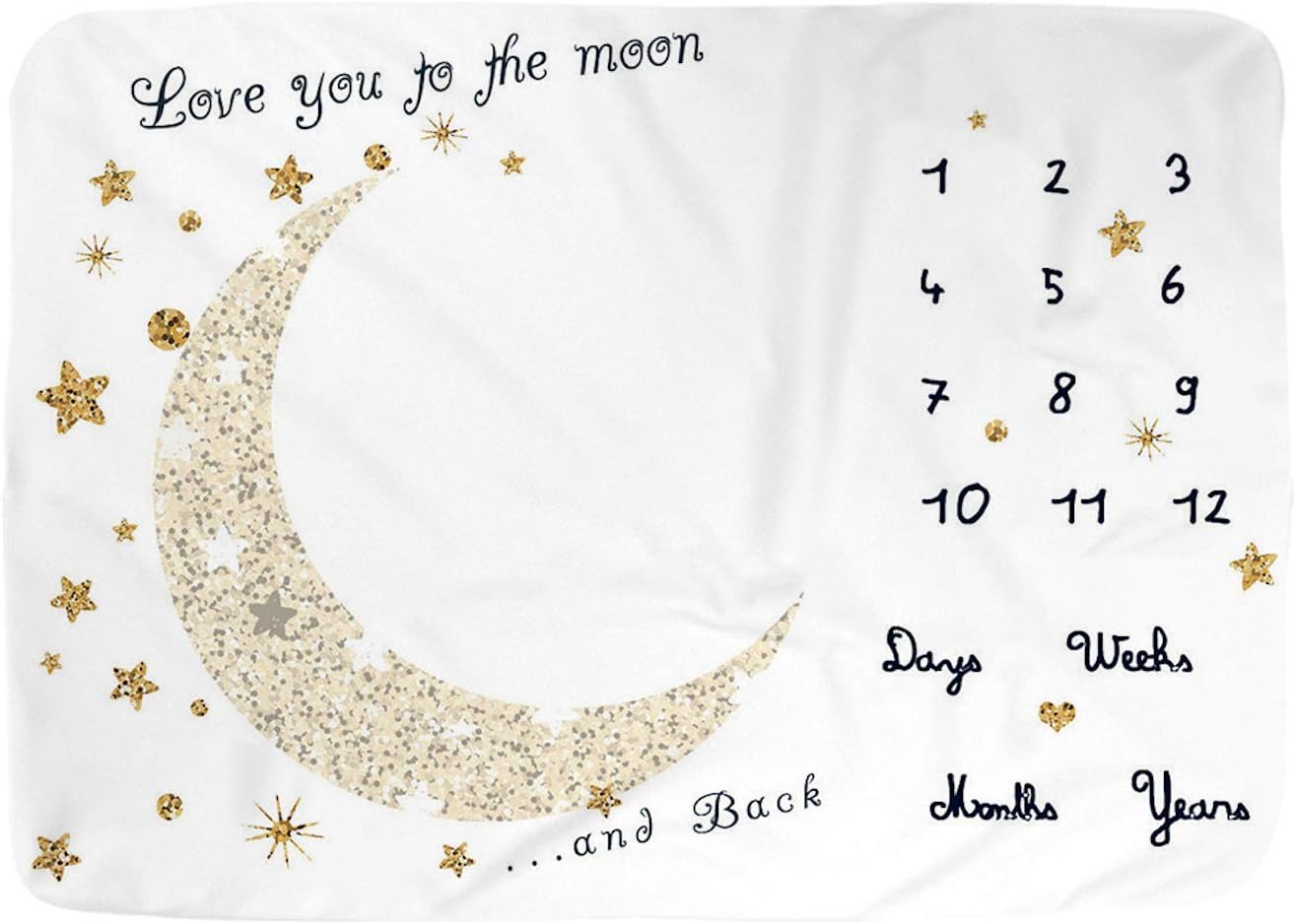 Baby Monthly Milestone Blanket for Boy and Girl,Monthly Blanket for Baby Pictures,Baby Photo Blanket for Newborn (Golden Moon, 40" x 60")