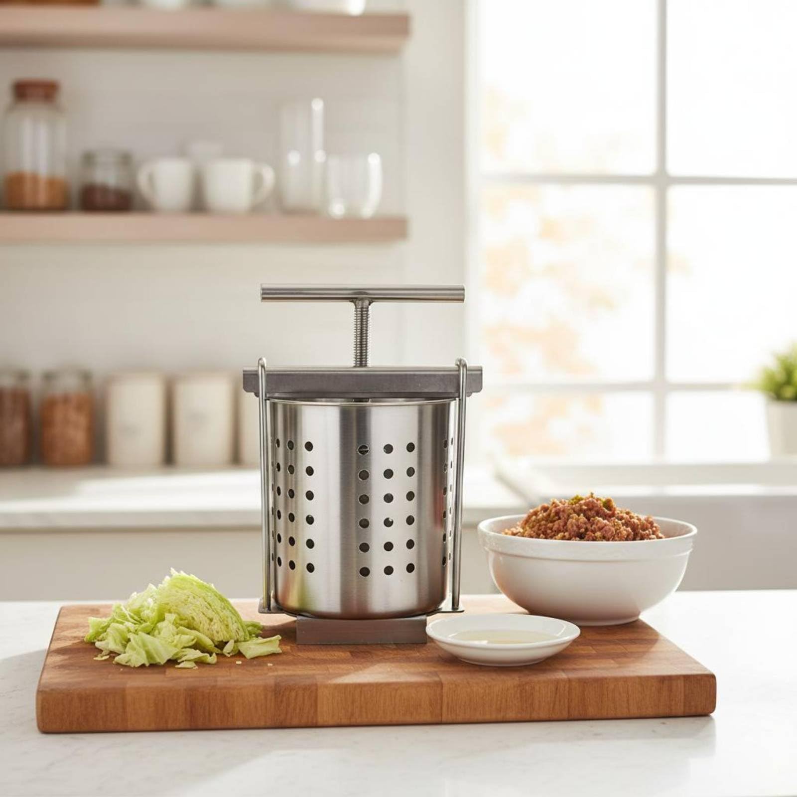 Edelstahl Gemüsepresse Manuell, Obstpresse Manuell, Manuelle Spindelpresse Vielseitig, Kartoffelpresse Edelstahl, Einsetzbar Honigpresse für Bienenhalter, Hobbyköche, 2,5L