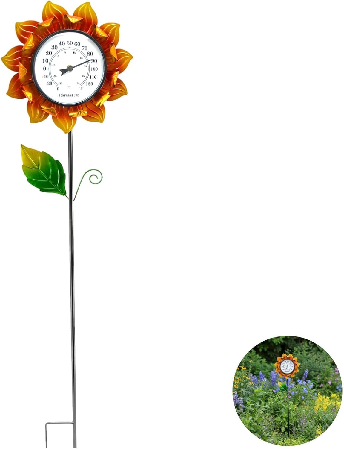 Outdoor Sunflower Thermometer Decorative Stake, Iron Flower Garden Art, 40.2 In / 102 Cm Metal Yard Decor, Temperature Gauge For Lawn, Patio, Flower Bed
