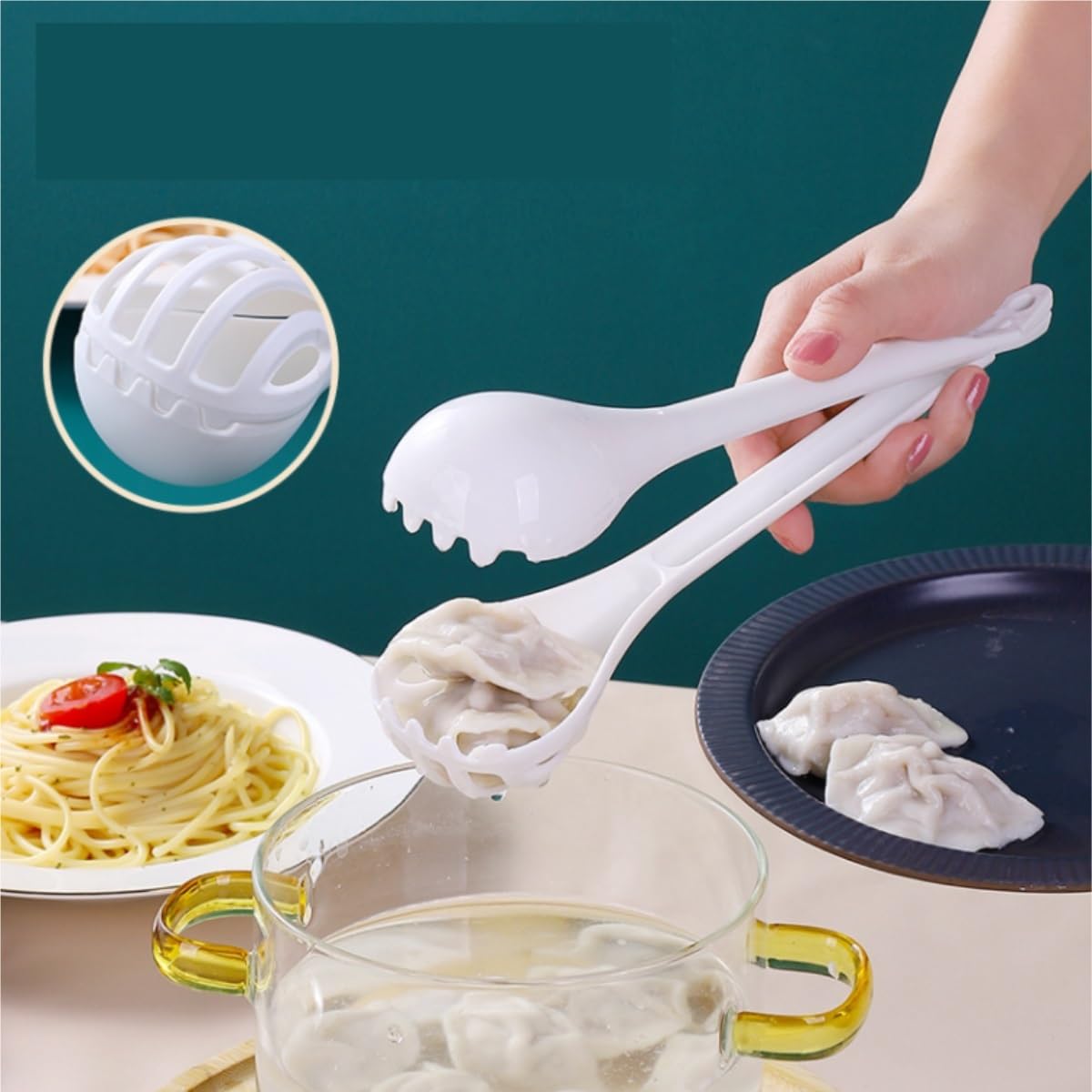 Varillas de Batir para Cocinar Clip De Comida Multifuncional For El Hogar, Clip For Comida Portátil Grueso, Colador De Cuchara De Sopa Con Mango Largo Desmontable Huevos, Espumar, Batir(White)