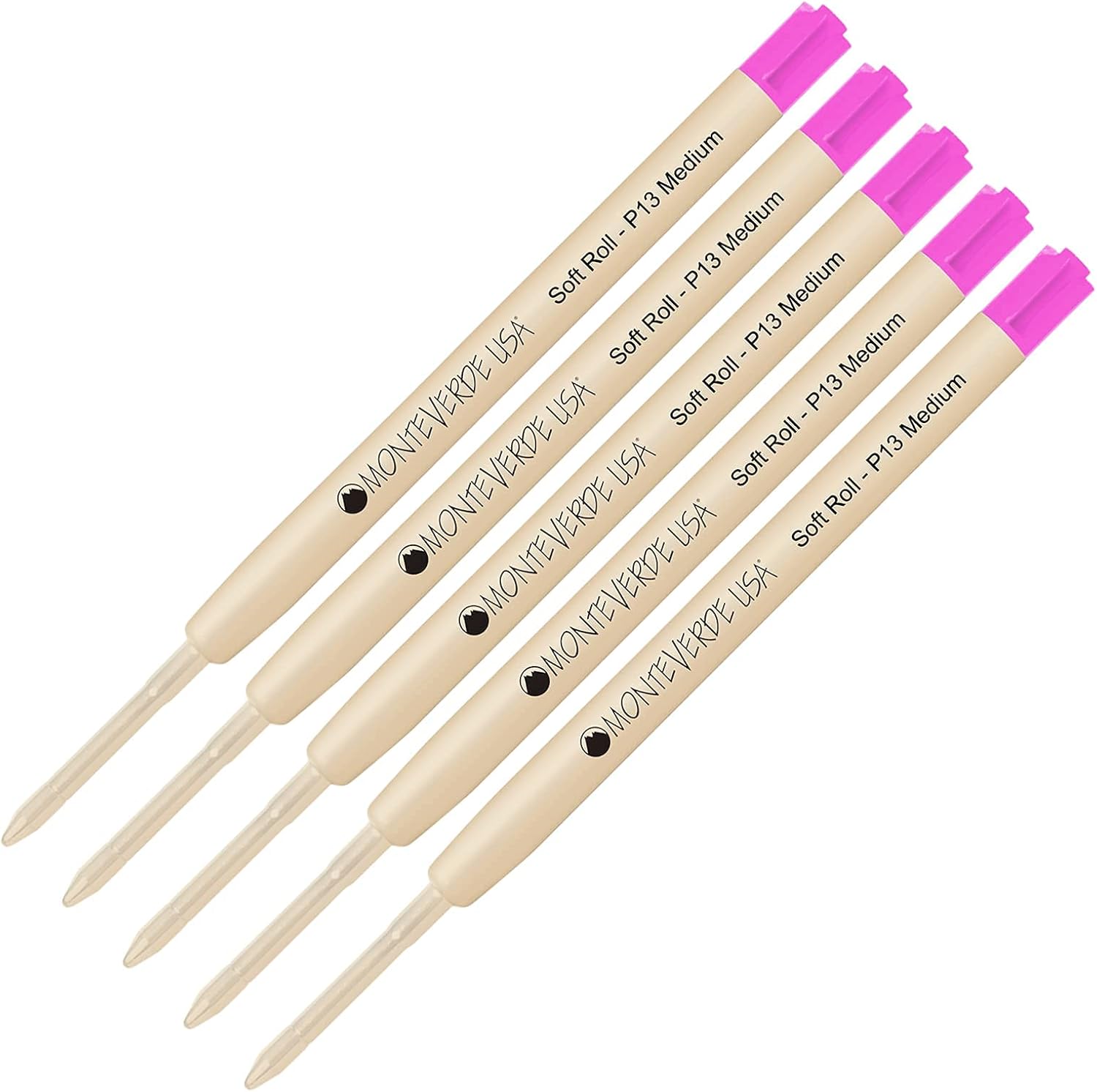 Lanier Combo Pack - 5 Pack - Monteverde® SoftRoll™ Ballpoint P13 Paste Ink Refill Compatible with Most Parker® Style Ballpoint Pens - Pink (Medium Tip 0.7mm)