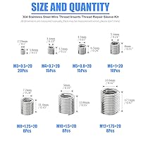 Vista 2 de Glarks Juego de 84 piezas de manguito de reparación de roscas de alambre de acero inoxidable 304, métrico M3 M4 M5 M6 M8 M10 M12 funda de acero