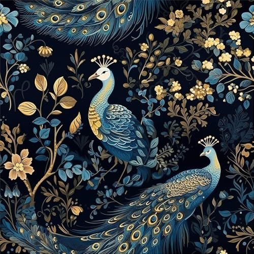 REDAMANCY Vintage Yellow/Black/Blue Peacock Bird Animal Flowers Peel and Stick Wallpaper Stick on Contact Paper Vintage wall Paper Easy Peel Off for nightstand Drawer Cabinet Renter