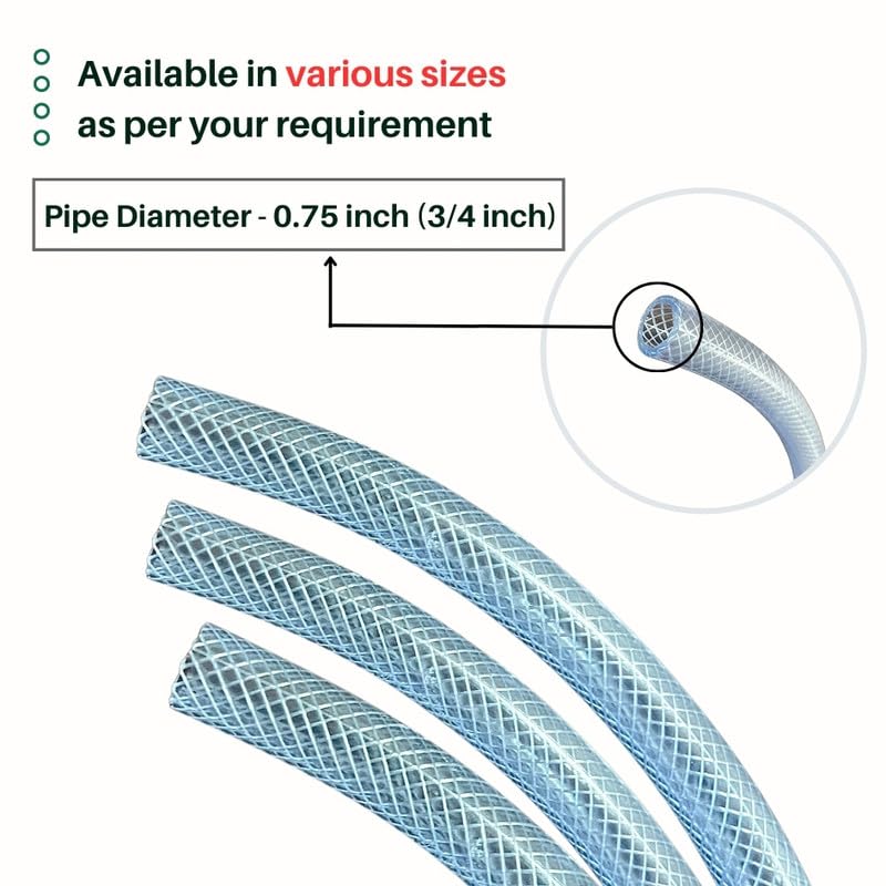 Image of PIK Premium PVC Multi-layered Heavy Duty Braided water Hose pipe - Size 3 /4 inch, 30 Meters long, White Transparent color | Gardening, Cleaning, Indoors & Outdoor use