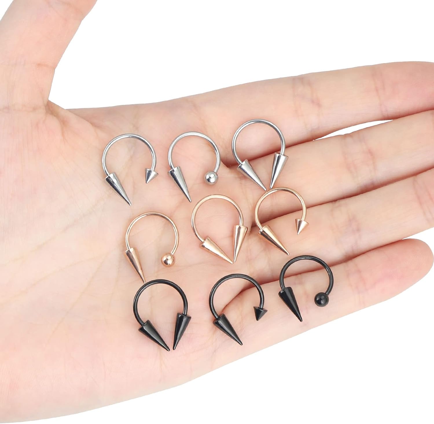 Longbeauty 16G Spike Septum Rings Horseshoe Nose Rings Hoops Rook Daith Helix Tragus Cartilage Earrings Stainless Steel Lip Rings Septum Piercing Jewelry for Women Men - Image 6
