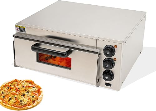 1800W Commercial Pizza Oven Countertop, 18" Single Deck Layer Stainless Steel Electric Pizza Oven with Stone & Handle, Multipurpose Indoor Outdoor Pizza Maker for Restaurant Home Silver
