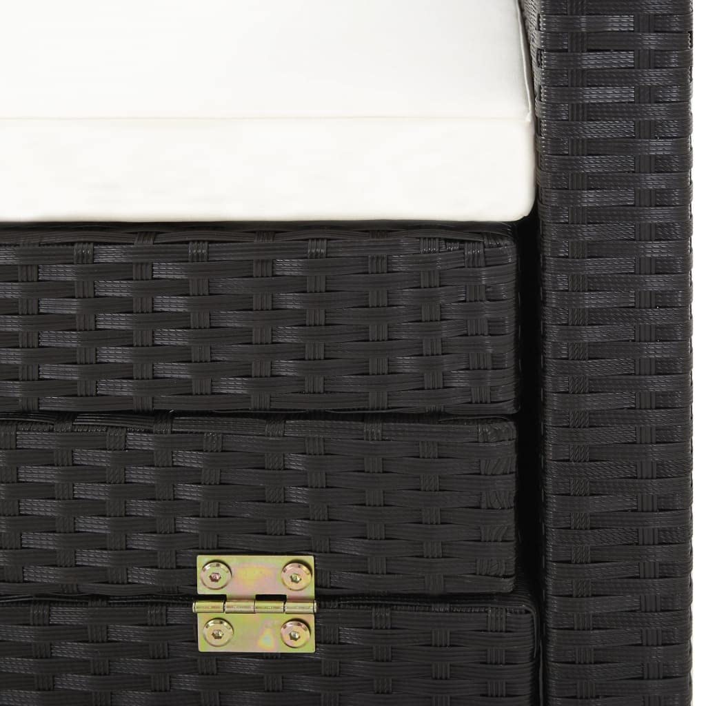 vidaXL Schlafsofa Ausziehbar 3-Sitzer mit Dach Sonnenliege Gartenliege Sofa Liege Gartenmöbel Gartensofa Gartenbank Poly Rattan Schwarz