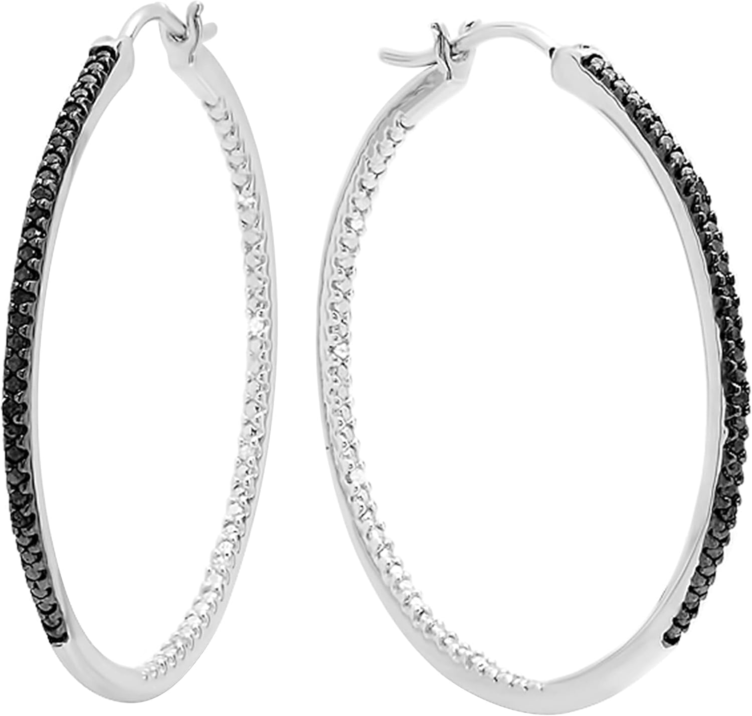 Dazzlingrock Collection 0.10 Carat (ctw) Round Black Diamond Ladies Fine Hoop Earrings 1/10 CT, Sterling Silver