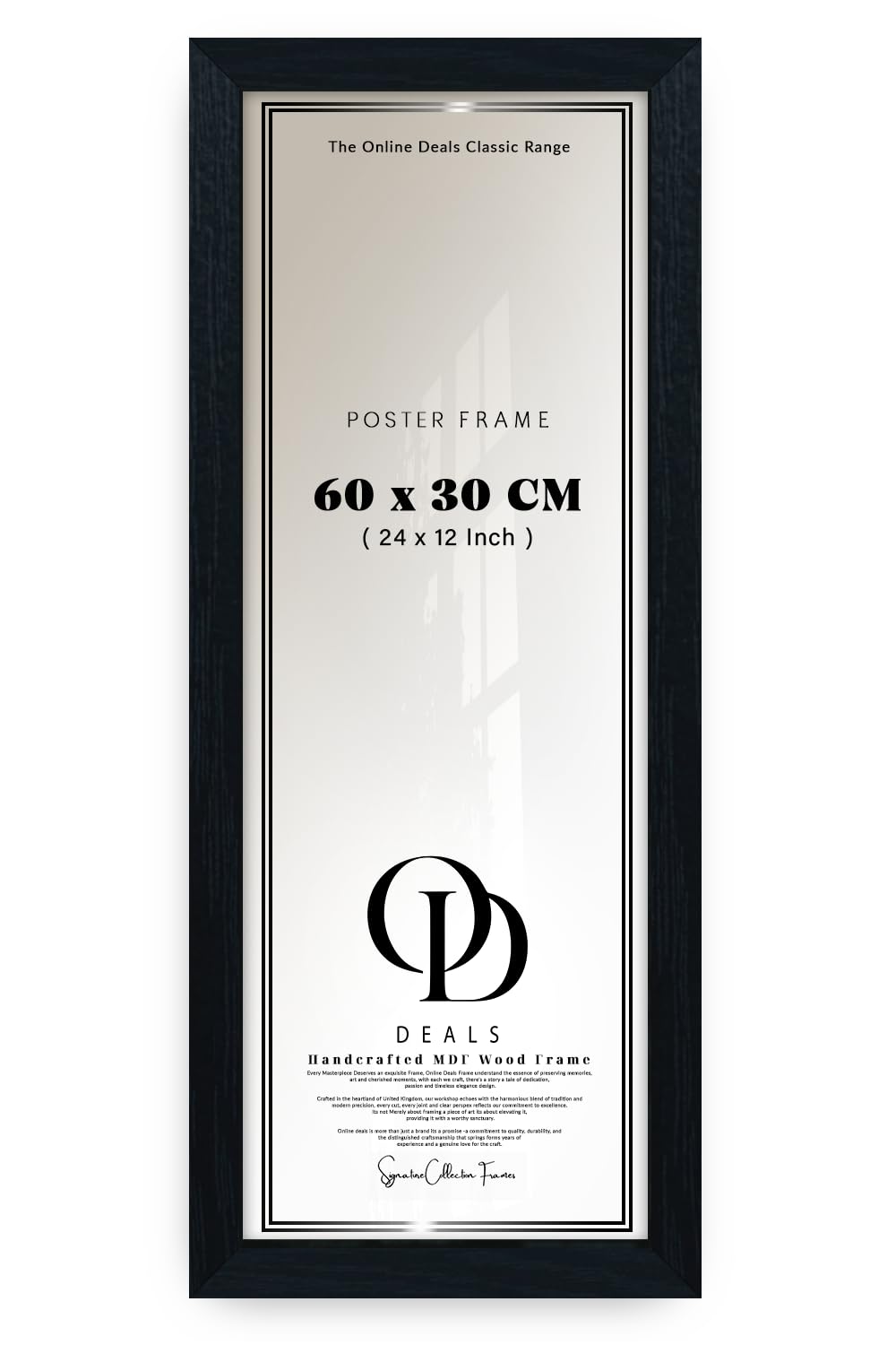 OD Deals Elegant Panoramic MDF Wood Poster Frame 60x30 cm | 24x12 Inch| Horizontal & Vertical Display for Photos, Art & Posters | Black