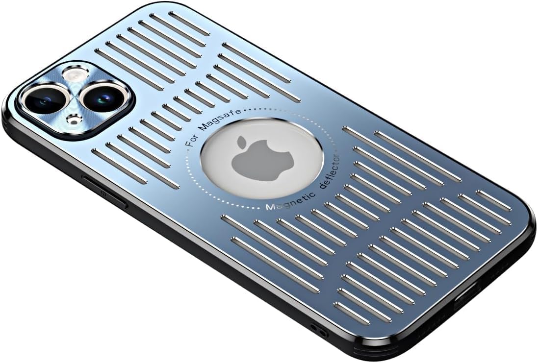 Designed for iPhone Case,[Military Drop & Camera Lens Protection],Luxury Aluminum Alloy Heat Dissipation Logo View Shockproof Cover (Blue,iPhone 16 Plus)