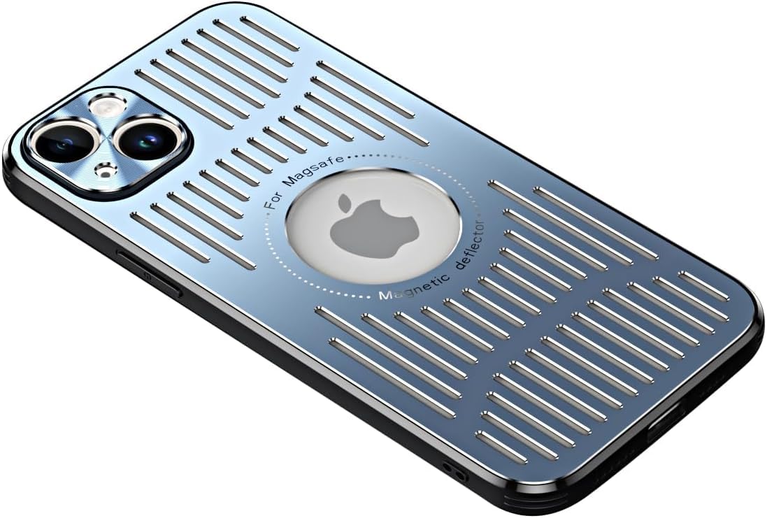 Designed for iPhone Case,[Military Drop & Camera Lens Protection],Luxury Aluminum Alloy Heat Dissipation Logo View Shockproof Cover (Blue,iPhone 16 Plus)