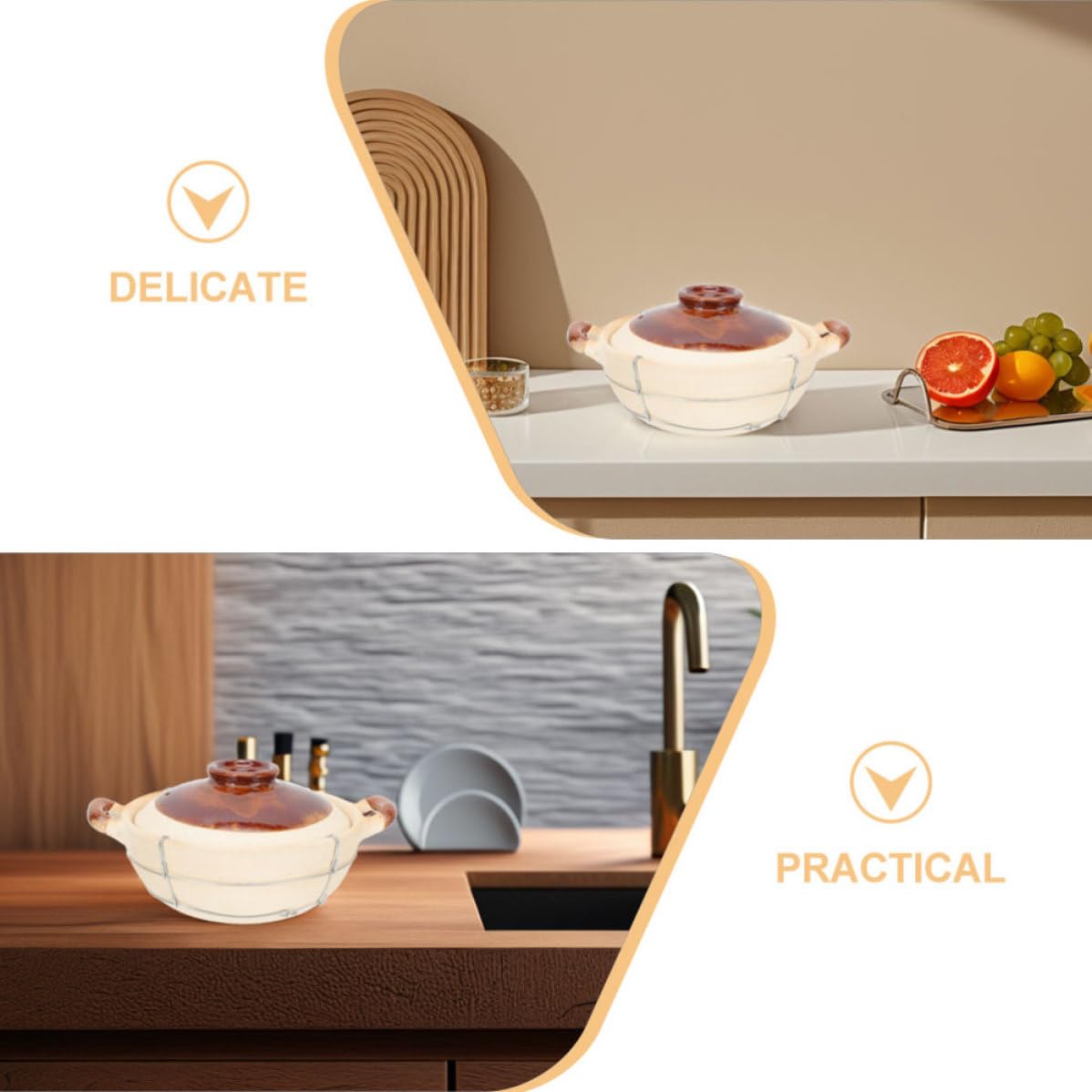 Cazuelas de barro para horno 0,5L con mango ergonómico, juego de 2 unidades para cocinar guisos y sopas para uso individual en casa