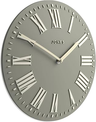 Jones Clocks® Strand Orologio a parete | Orologio convesso classico moderno | 30cm | Verde salvia pallida | Numeri romani | Ideale per cucina, soggiorno, ufficio o camera da letto