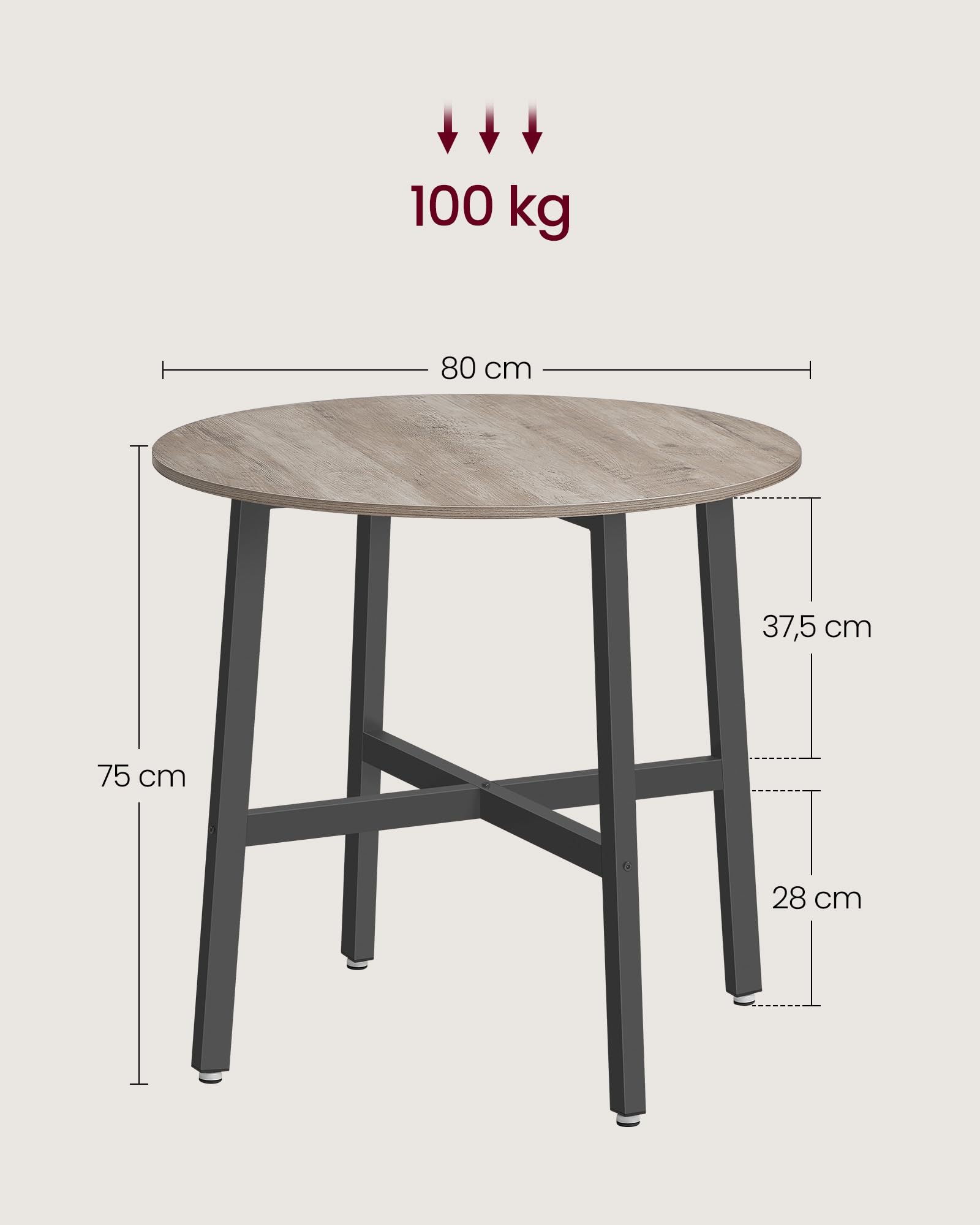 VASAGLE kleine eettafel, ronde keukentafel, voor woonkamer, kantoor, 80