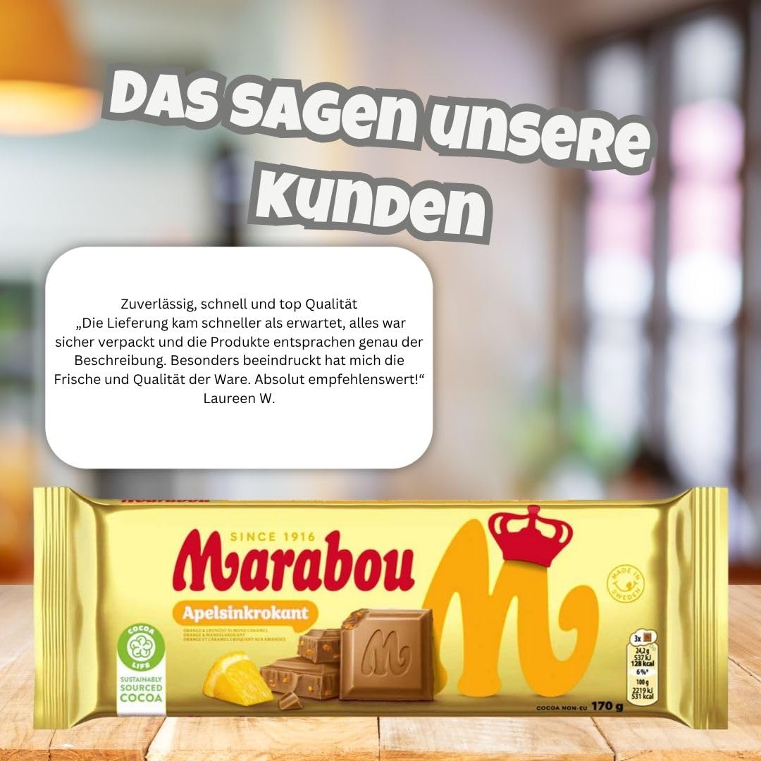Marabou Apelsinkrokant 10×170 g (1,7 kg) | Schwedische Milchschokolade mit Orangen-Krokant | XXL-Vorrat | Tafelschokolade | Cremig & knusprig | Ideal für Party, Büro & Geschenke