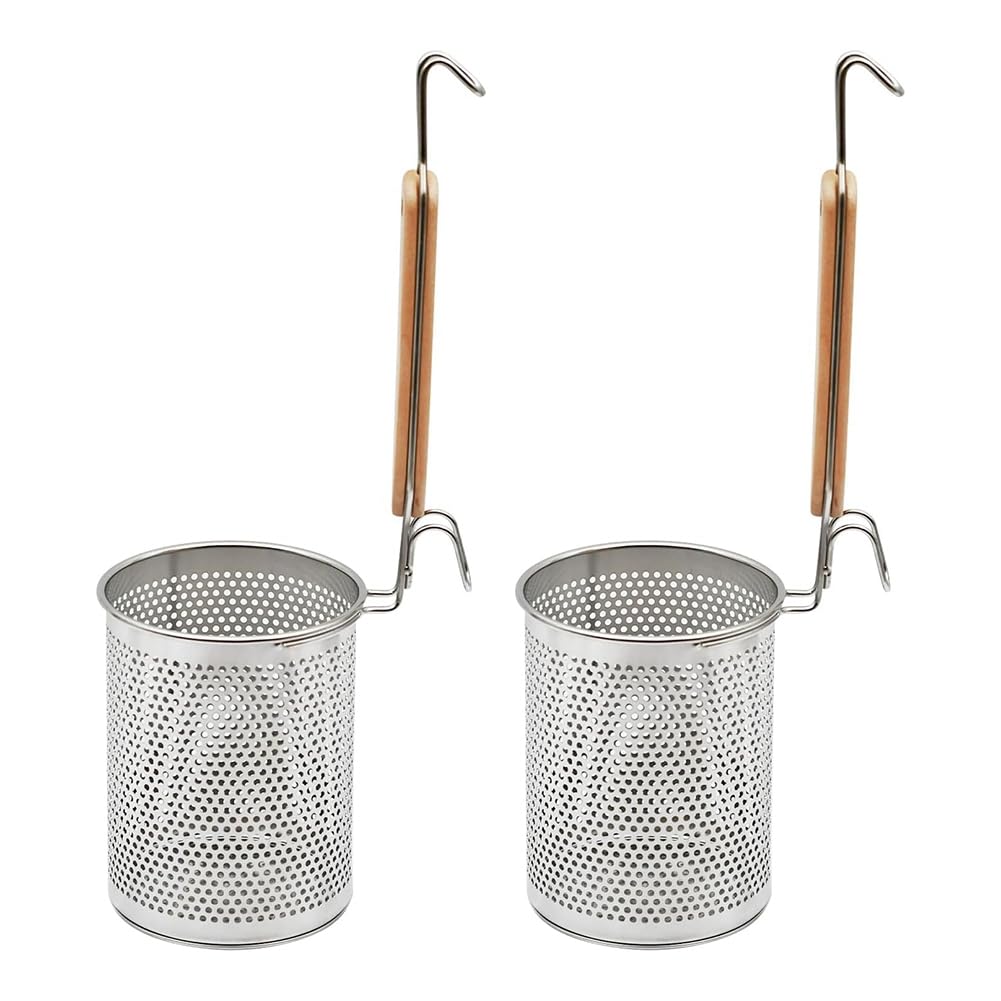 Fegtrtyoa Stainless Steel Pasta Strainer, 2Pcs Food Dumpling Noodle Strainer With Wood Handle Straining Noodles Pasta Baskets