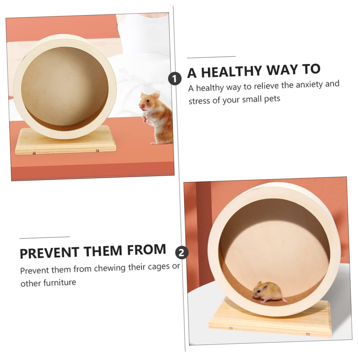 Roue d'exercice Silencieuse en Bois pour Hamster Beige