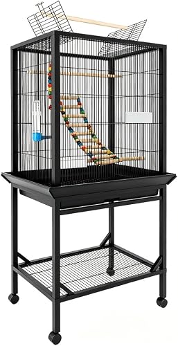 Metal Parrot Cage w/Rolling Stand, Top Opening for Small‑Medium Birds | Anti‑rust wire build, pull‑out waste tray, secure lock mechanism, ample activity space, practical for home indoor keeping