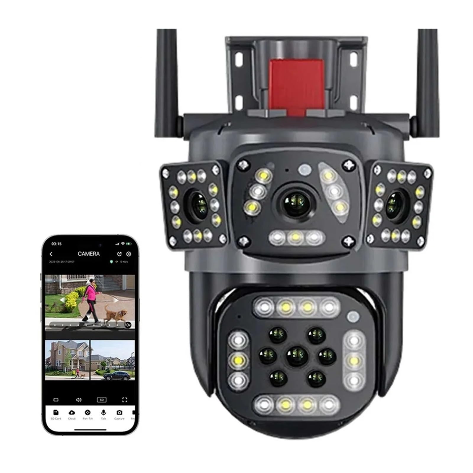Kamera bezpieczeństwa zewnętrzna, Kamera uliczna IP 6K 12MP Zewnętrzny nadzór wideo 360° Ochrona bezpieczeństwa Trzy ekrany AI Śledzenie Kamera survivalowa Kamera bezpieczeństwa domowego WiFi z widoki