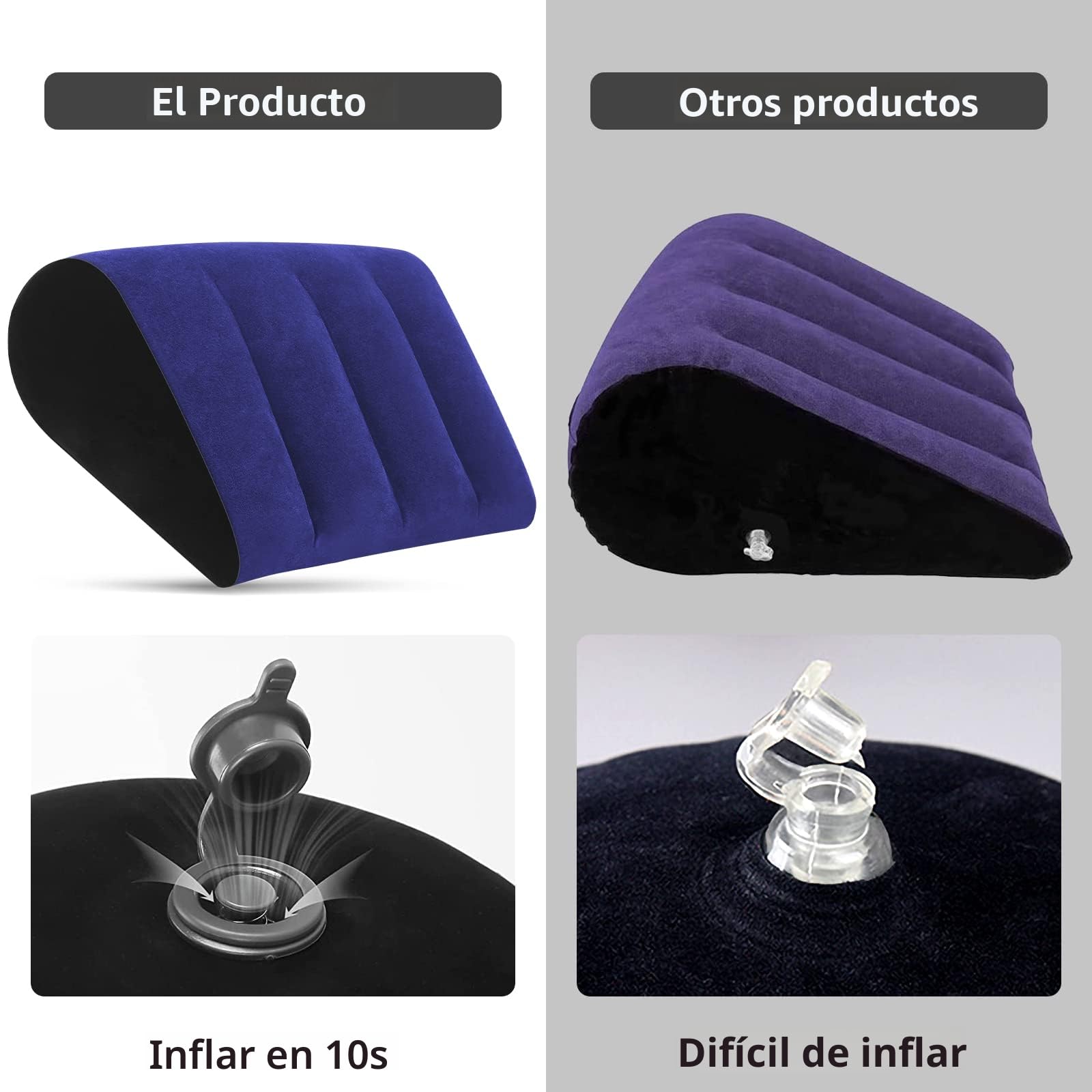 Cojín Cuña Hinchable Ajustable para Cama – Almohada Antirreflujo Adultos, Cojín Inflable para Piernas, Rodillas y Espalda, Portátil para Viaje, Playa y Camping (Azul)