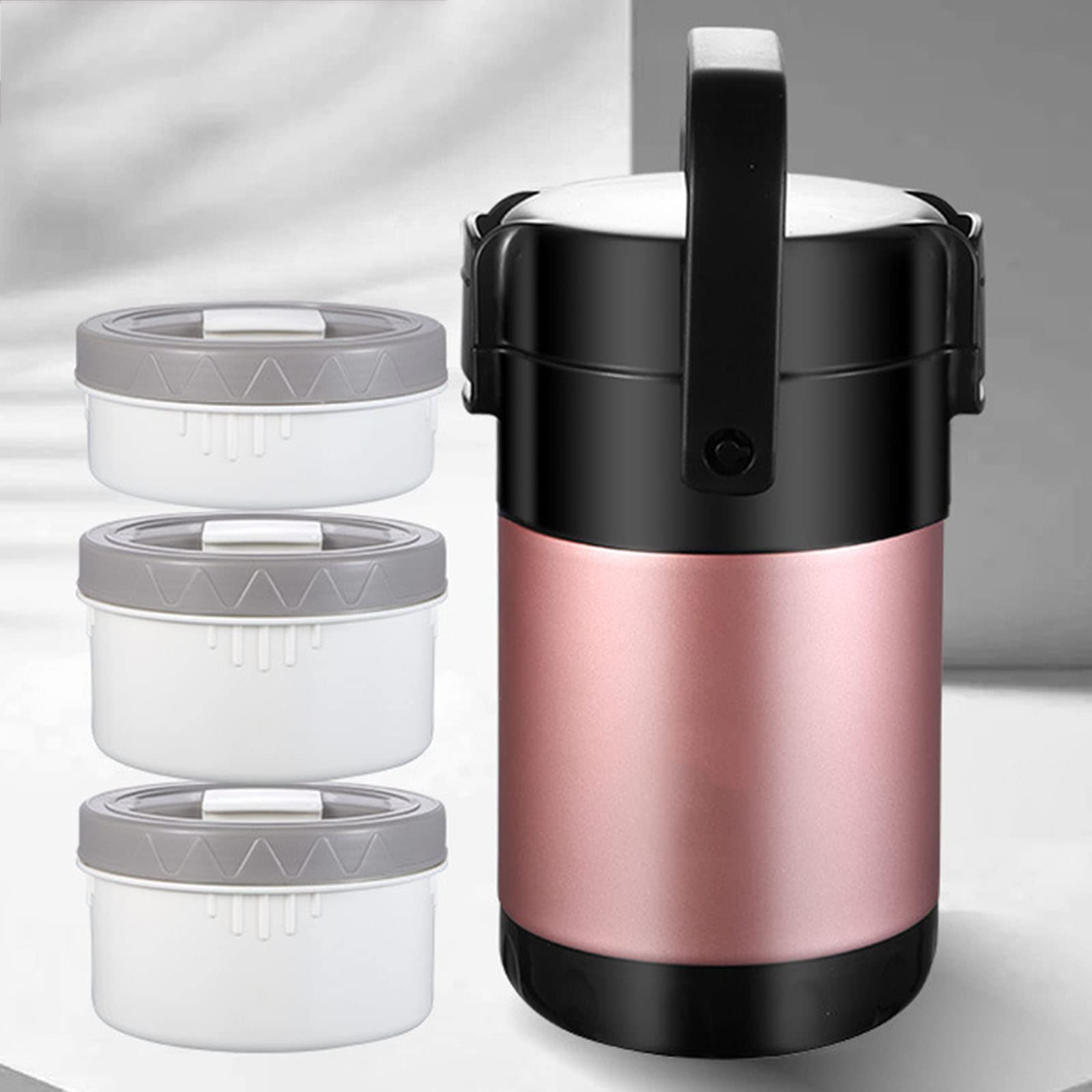 Fiambrera Aislada, Recipiente De Comida Reutilizable De Acero Inoxidable De Primera Calidad, Frasco De Comida Aislado, Fiambrera para Adultos (1,9 L / 2,3 L / 2,6 L),Rosado,2.3L
