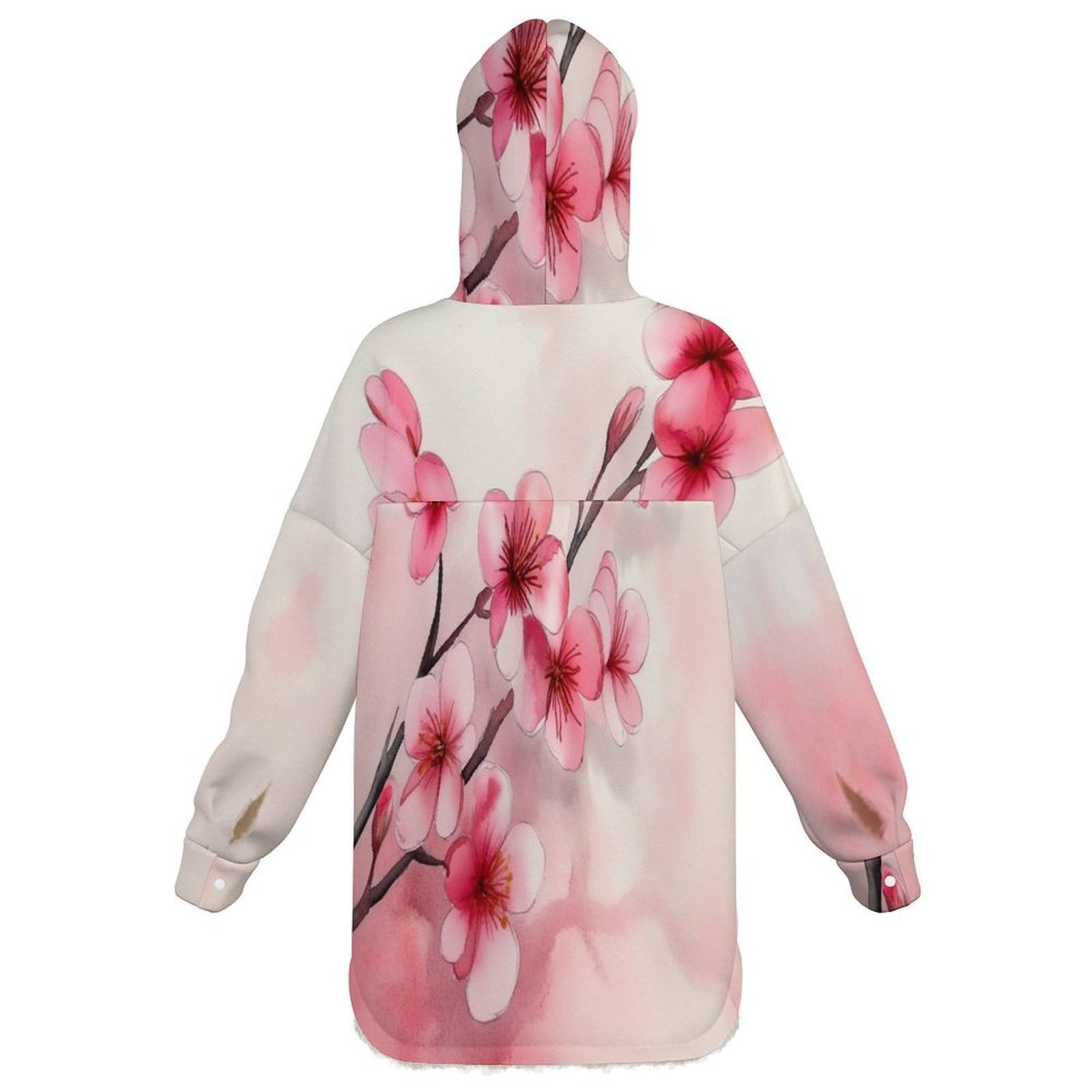 Veste à Capuche en Polaire D'Une Branche Cerisier En Fleurs Manteaux Doublée de Sherpa Ambiance Printanière - Hiver chaud - Super Doux et Confortable - Sweat à Capuche Manches Longues, Poudre Blush
