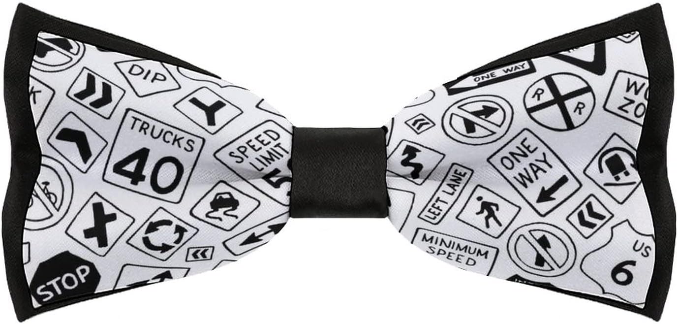 US Cartoon Road Signs Funny Bowtie Men's Pretied Bow Tie Adjustable Bowties Necktie for Wedding Party