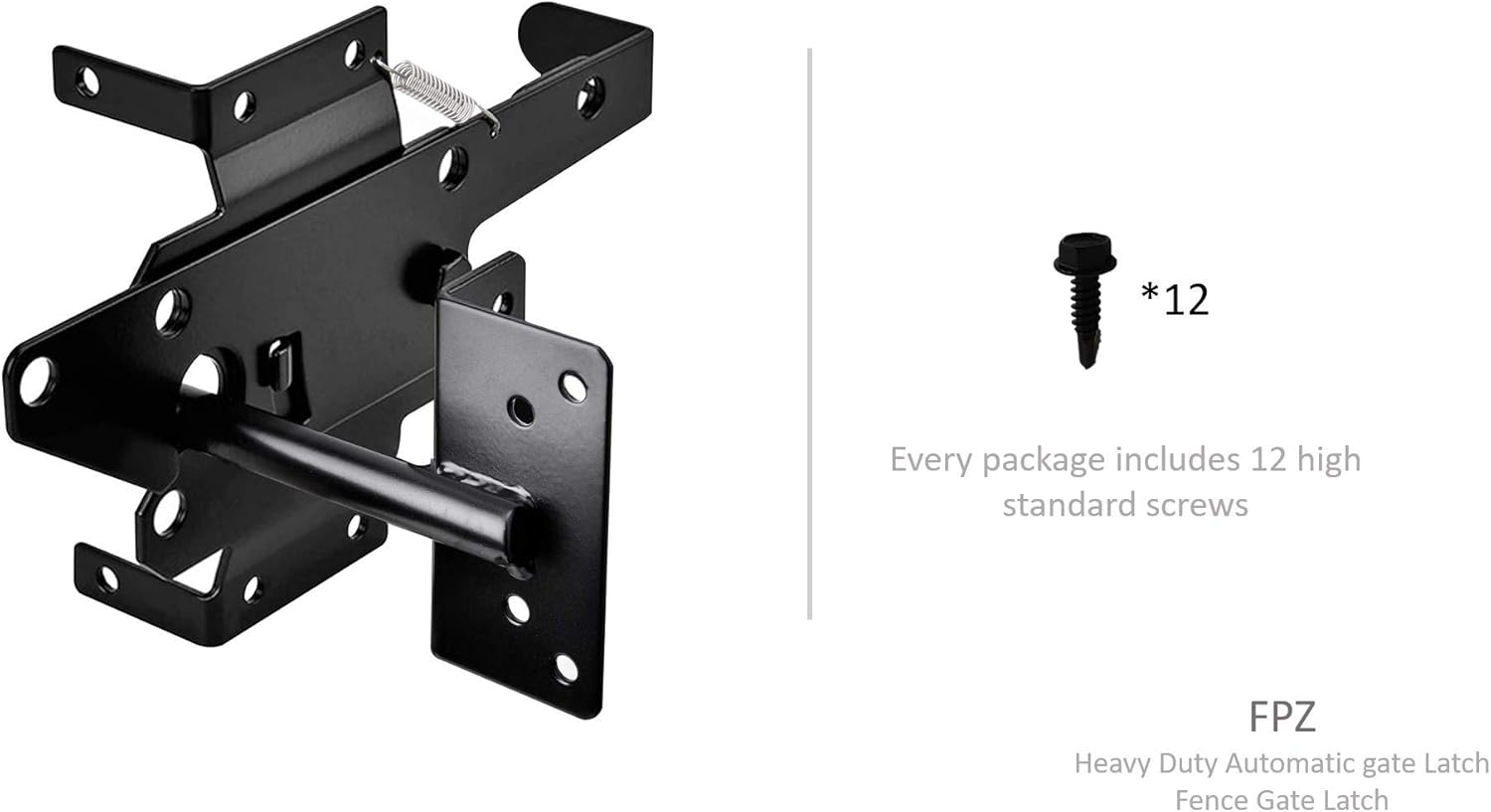 Heavy Duty Self-Locking Gate Latches Fence - Black Finishing Post Mount Steel Automatic Gravity Lever Gate Latches for Wooden Fences with Fasteners Hardware for Secure Pool/Yard/Garden