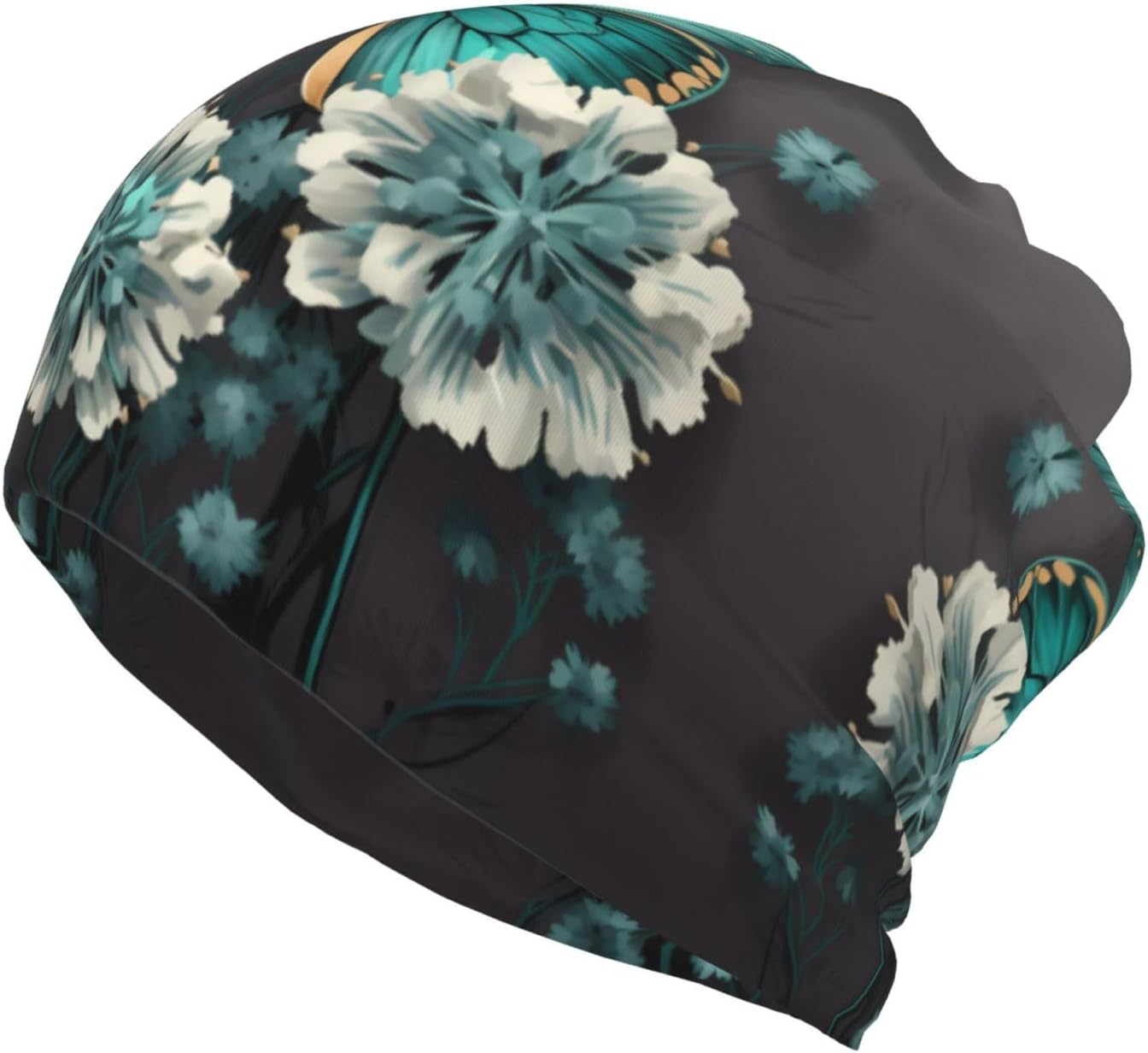 (Gray Teal Flower Butterfly) Multi-Functional Convertible Brimless Hat for Daily Outdoor Travel Use -