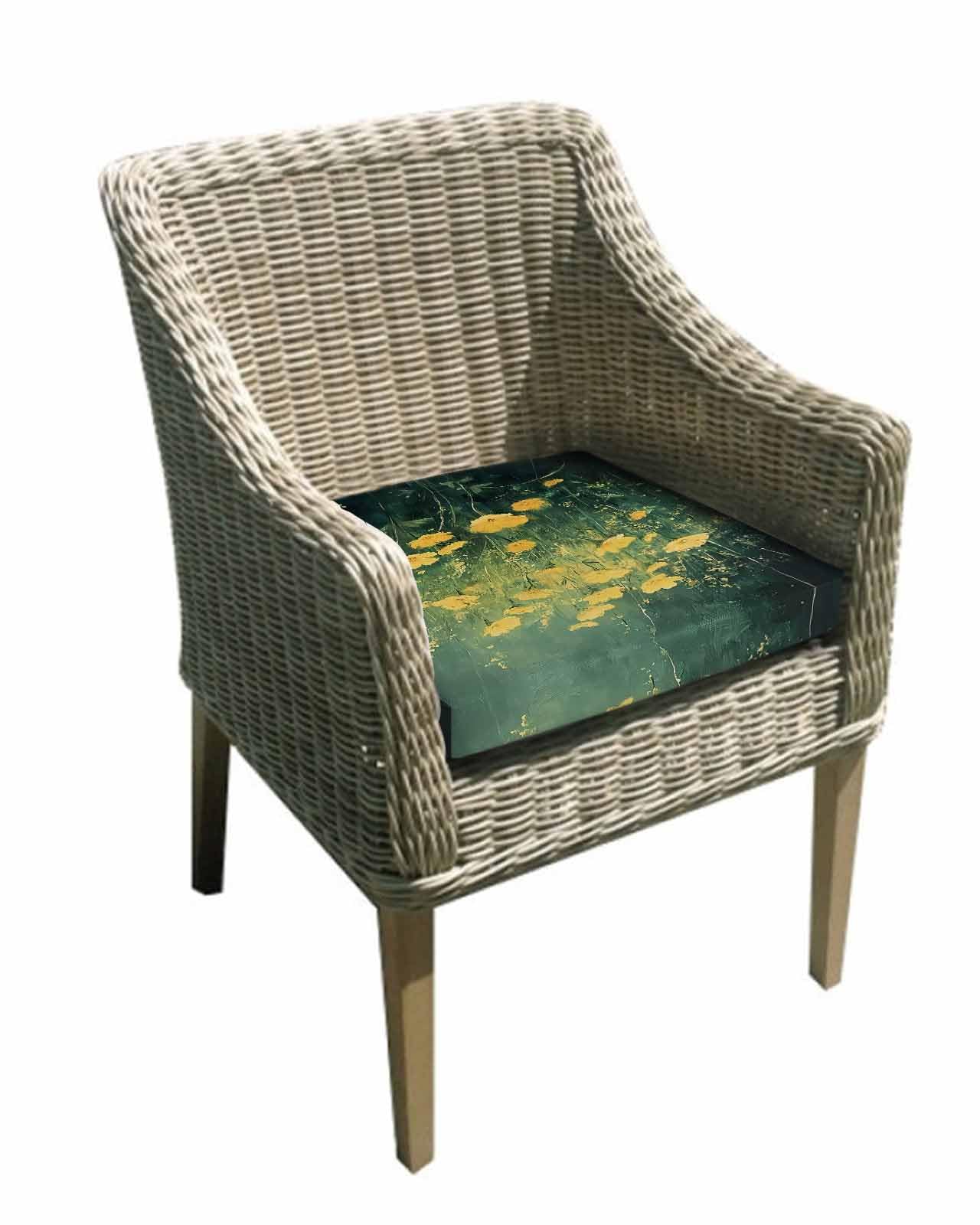 Spring Floral Outdoor Cushion Chair Cover Set of 4 - Waterproof Couch Seat Covers, Yellow Green Pastoral Botanical Oil Painting Patio Furniture Protector Cushions Slipcovers for Sofa/RV, 22